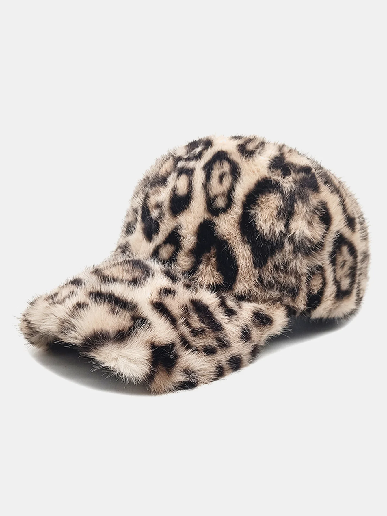 Plush Leopard Print Warm Baseball Cap - Image 2