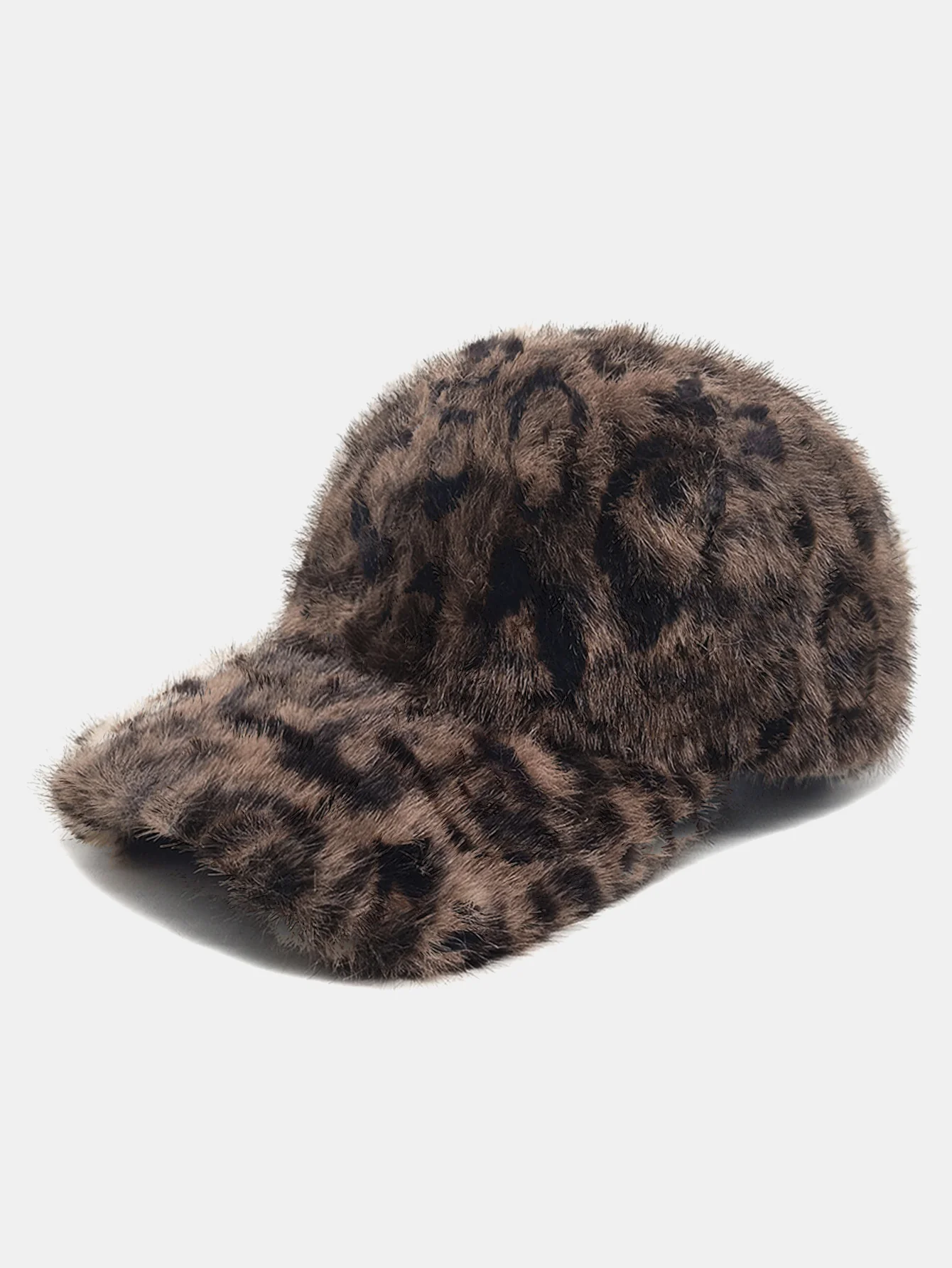 Plush Leopard Print Warm Baseball Cap - Image 3