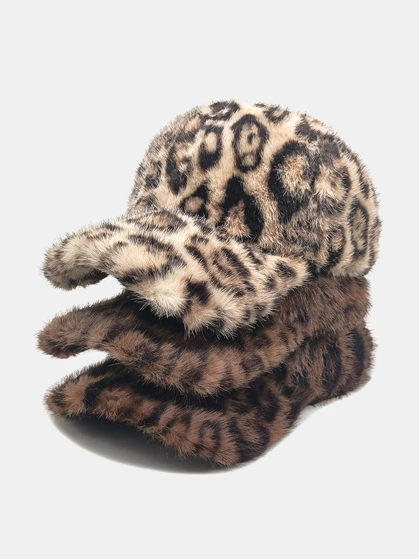 Plush Leopard Print Warm Baseball Cap - Image 5