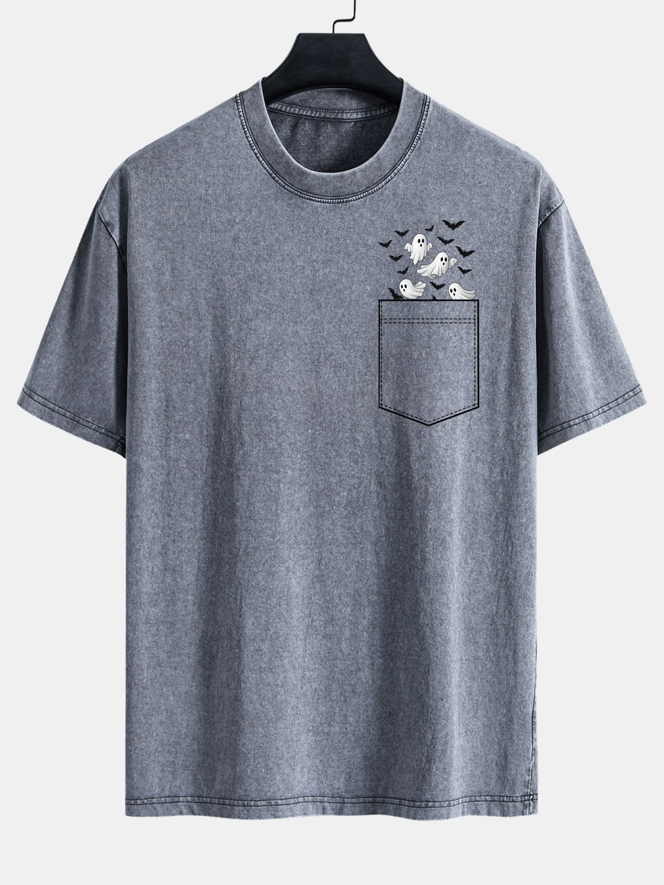 Pocket Bat Geisterdruck Gewaschenes Verwaschenes Drop-Shoulder T-Shirt - Image 3