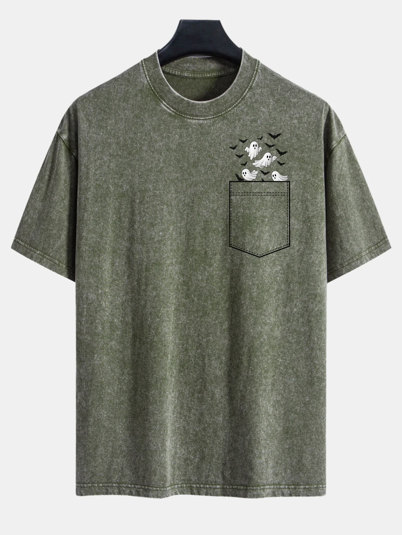 Pocket Bat Geisterdruck Gewaschenes Verwaschenes Drop-Shoulder T-Shirt - Image 4