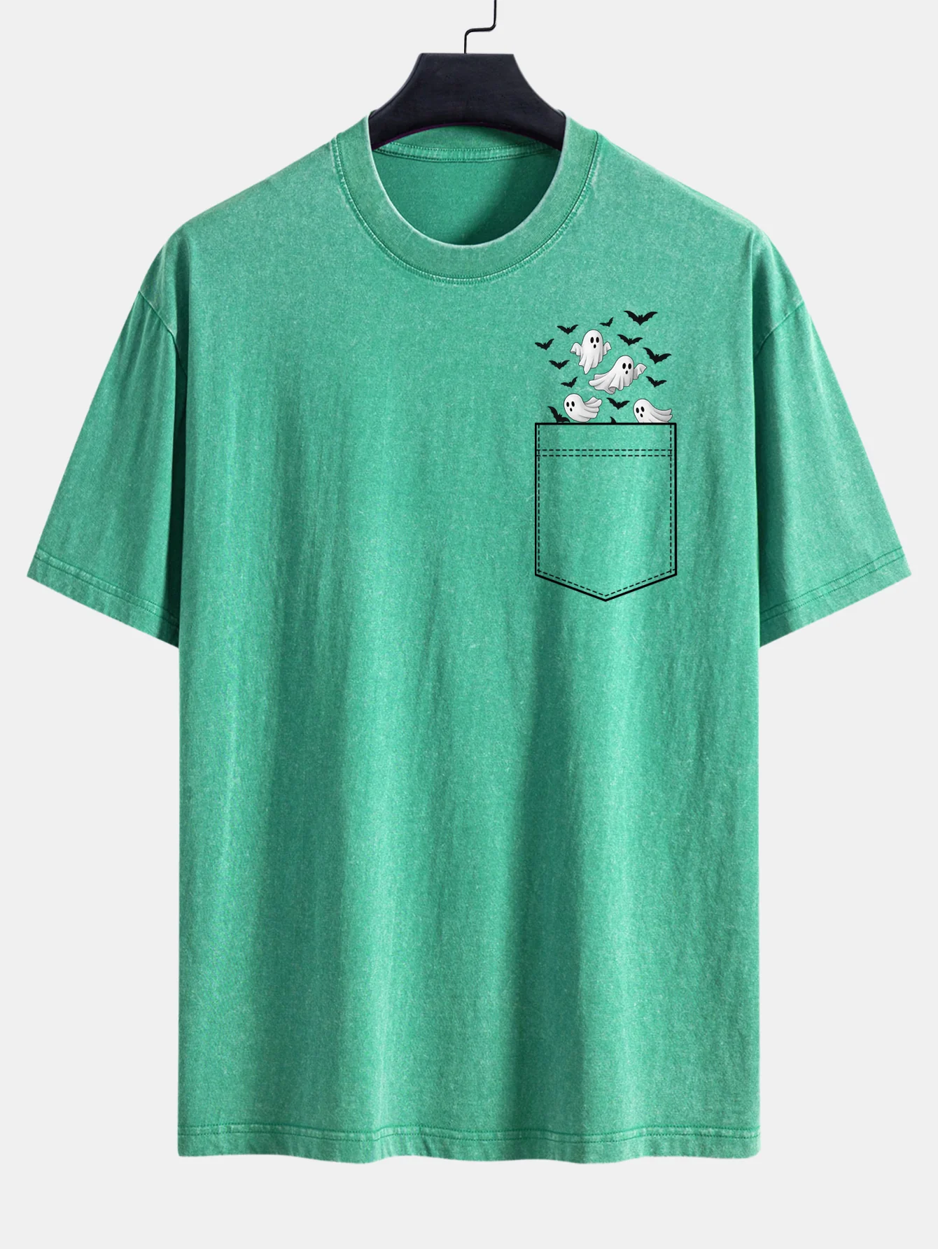 Pocket Bat Geisterdruck Gewaschenes Verwaschenes Drop-Shoulder T-Shirt - Image 7