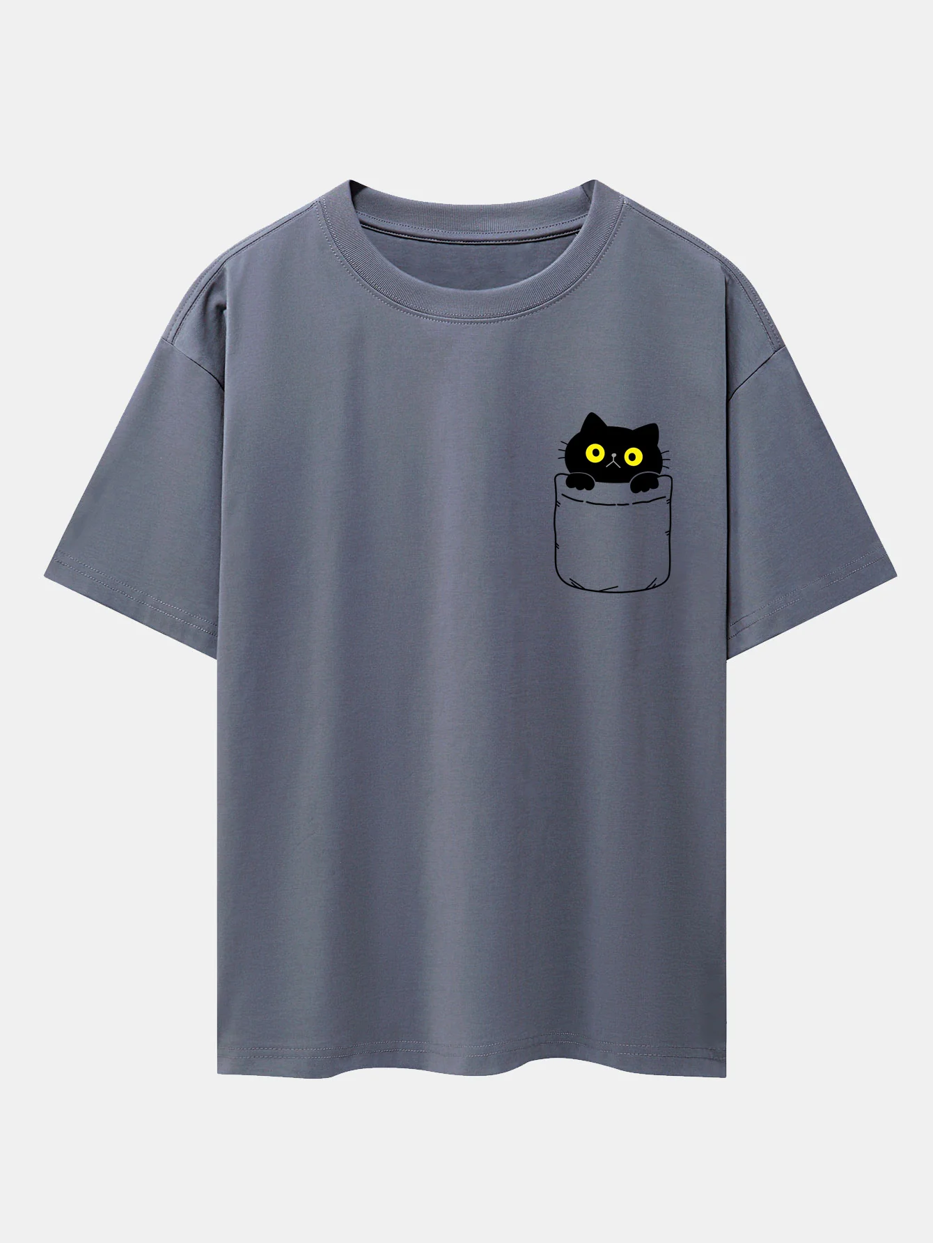 Pocket Cat Print Drop Shoulder Oversize T-Shirt - Image 10