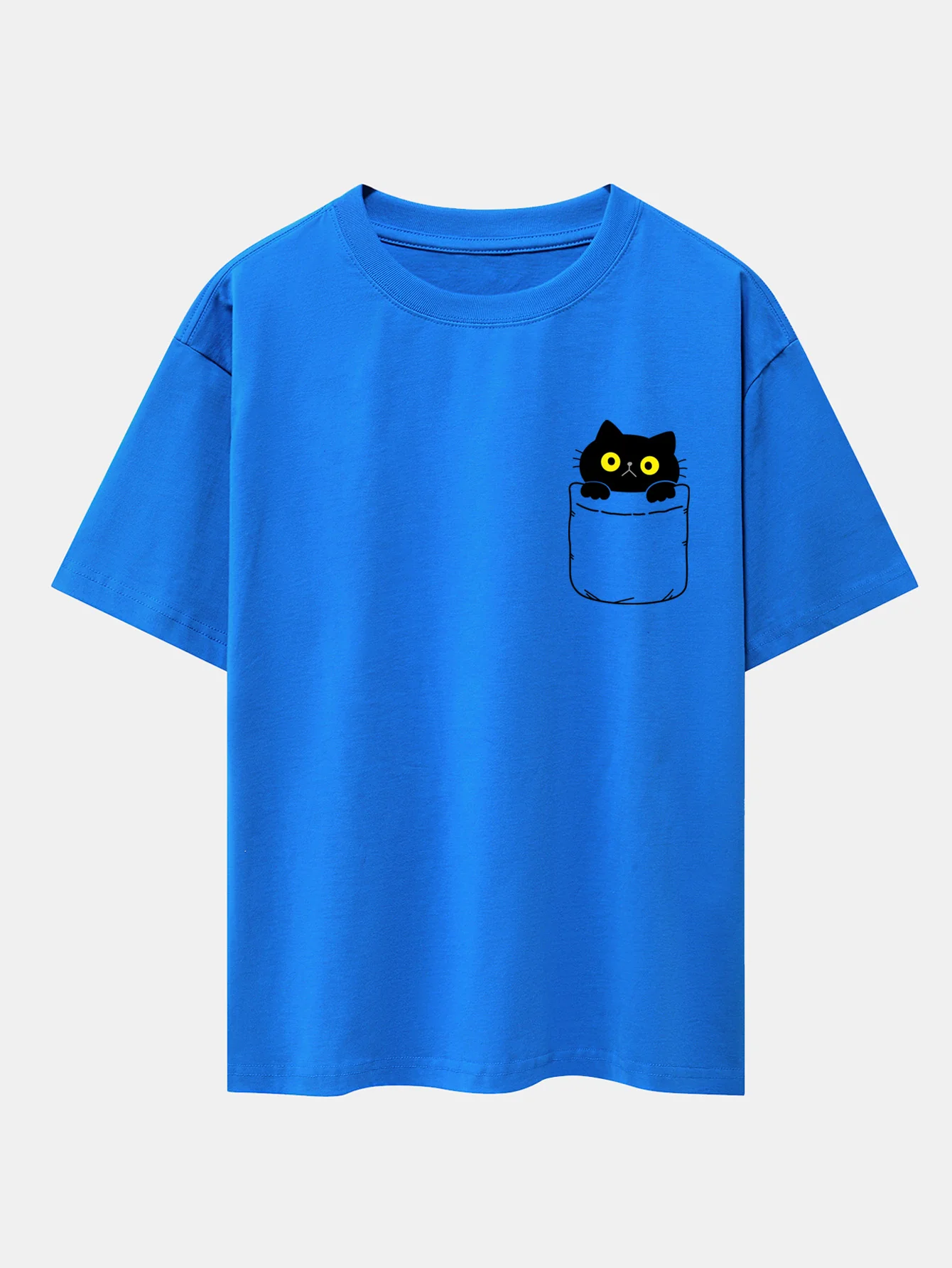 Pocket Cat Print Drop Shoulder Oversize T-Shirt - Image 11