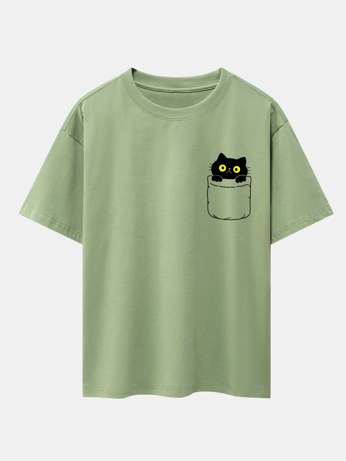 Pocket Cat Print Drop Shoulder Oversize T-Shirt - Image 12