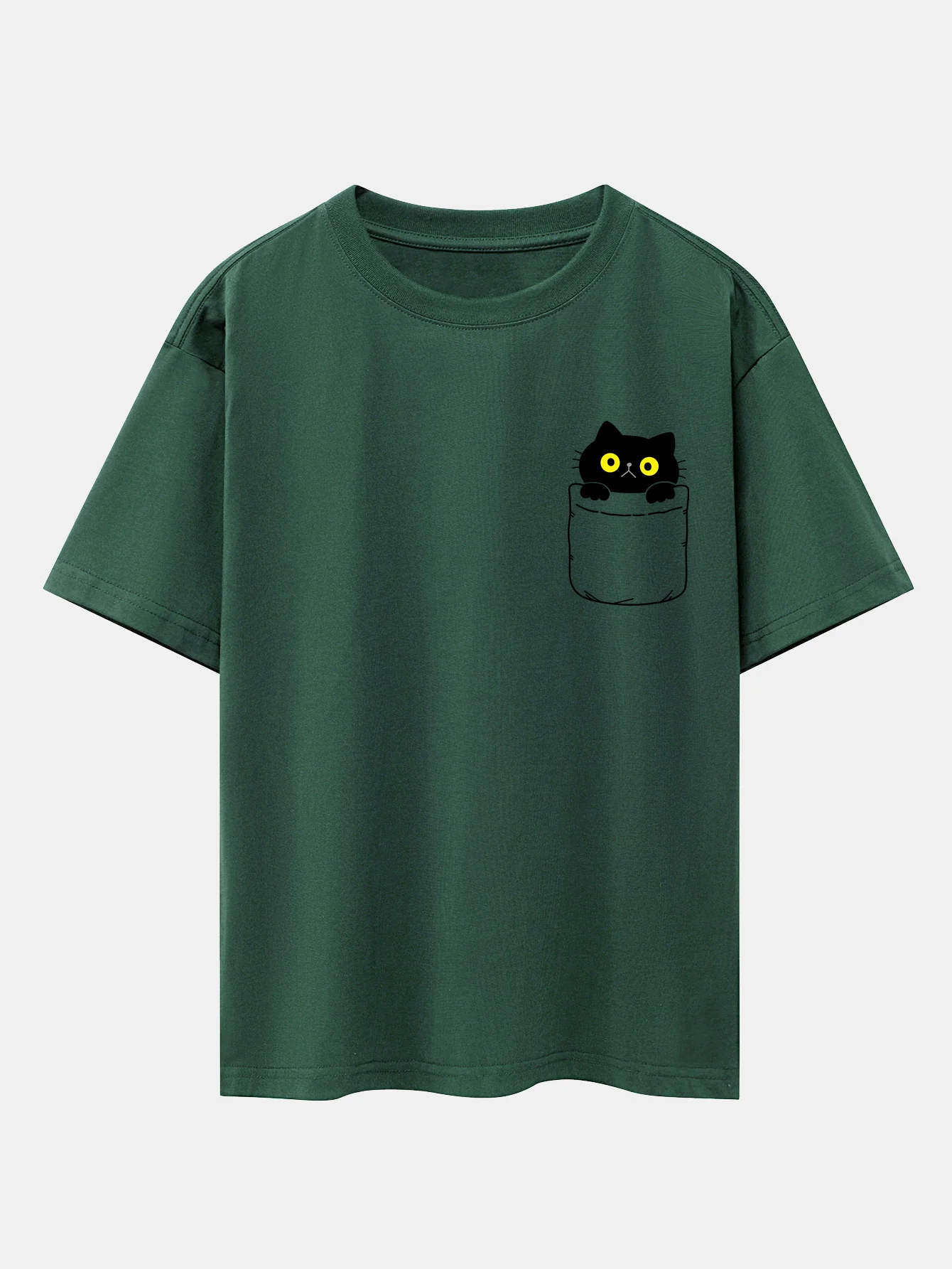 Pocket Cat Print Drop Shoulder Oversize T-Shirt - Image 13