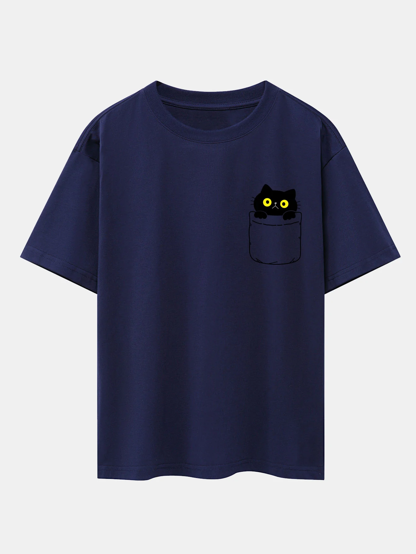 Pocket Cat Print Drop Shoulder Oversize T-Shirt - Image 14