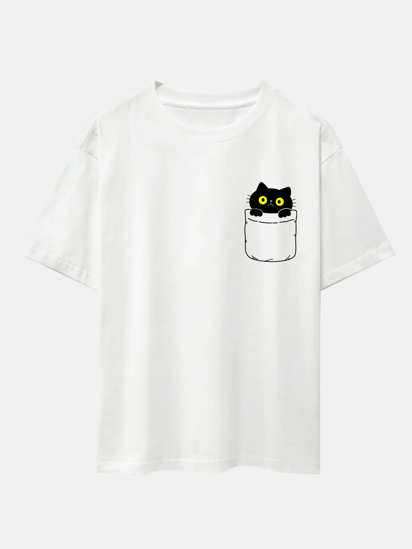 Pocket Cat Print Drop Shoulder Oversize T-Shirt - Image 2
