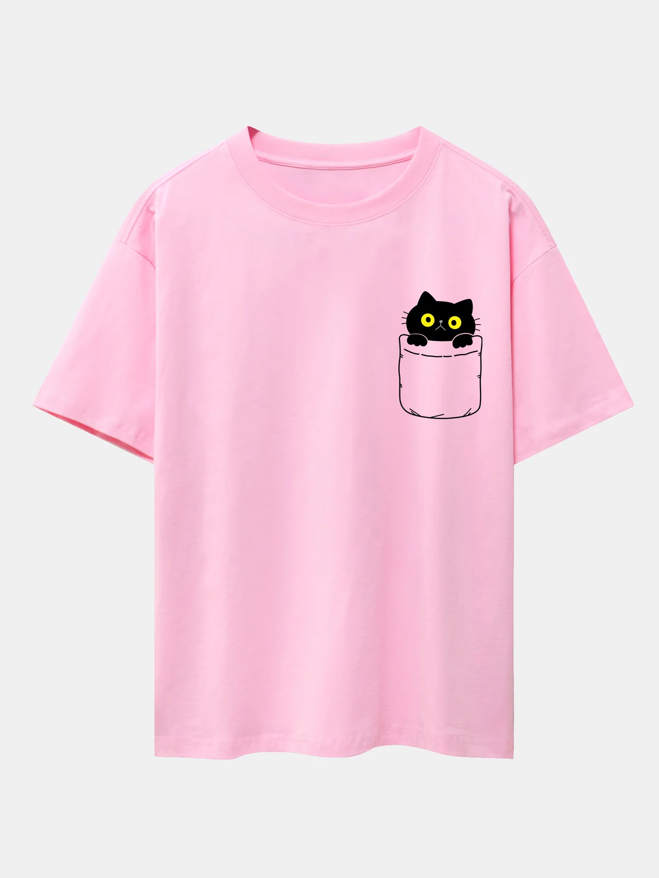 Pocket Cat Print Drop Shoulder Oversize T-Shirt - Image 3