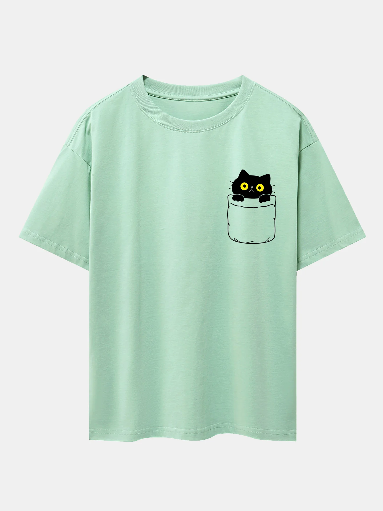 Pocket Cat Print Drop Shoulder Oversize T-Shirt - Image 4