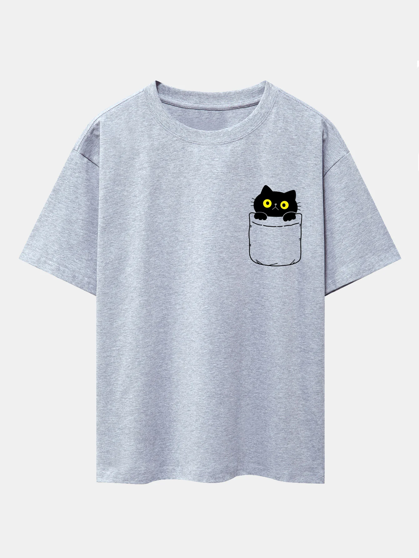 Pocket Cat Print Drop Shoulder Oversize T-Shirt - Image 5