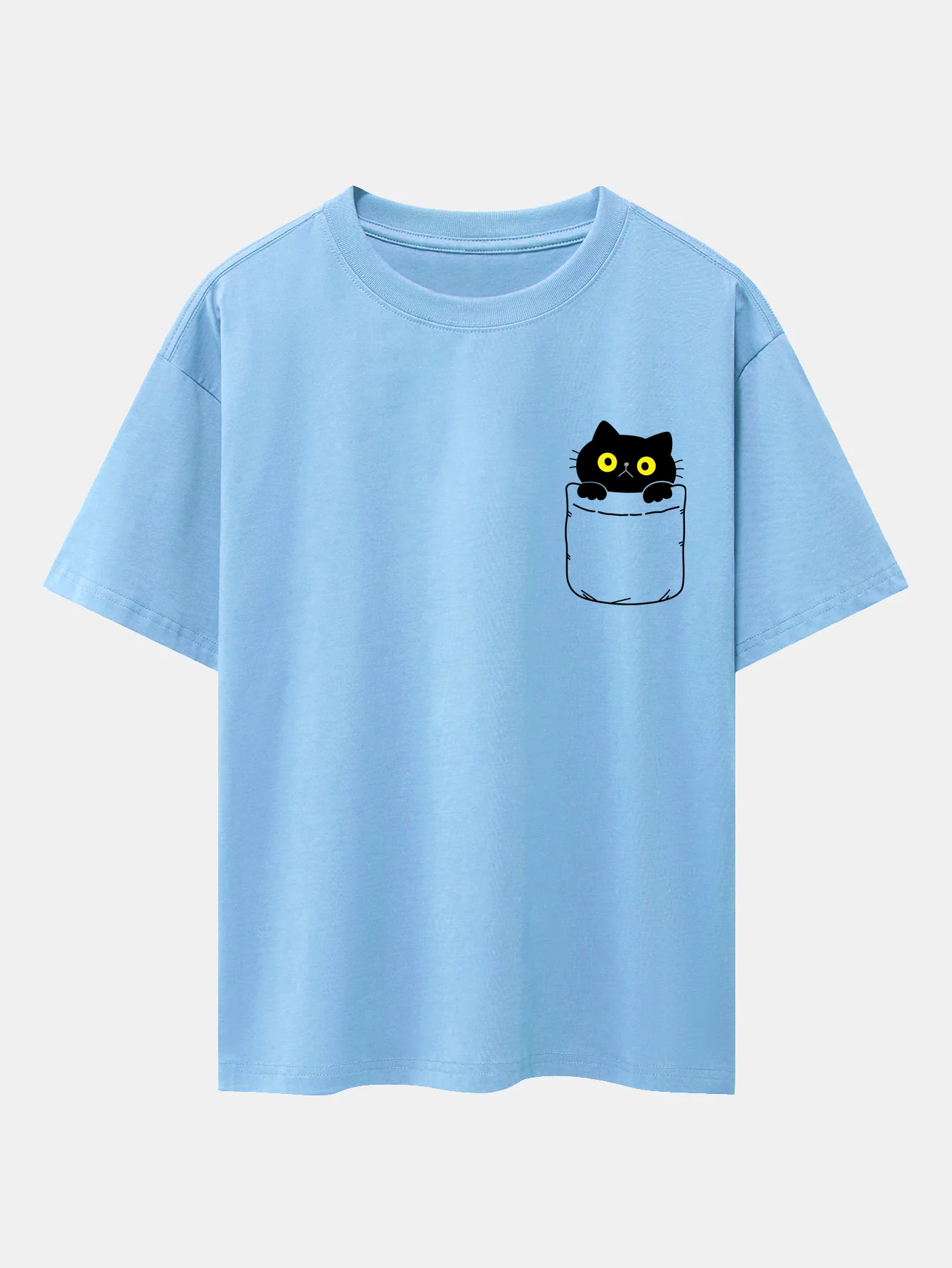 Pocket Cat Print Drop Shoulder Oversize T-Shirt - Image 6
