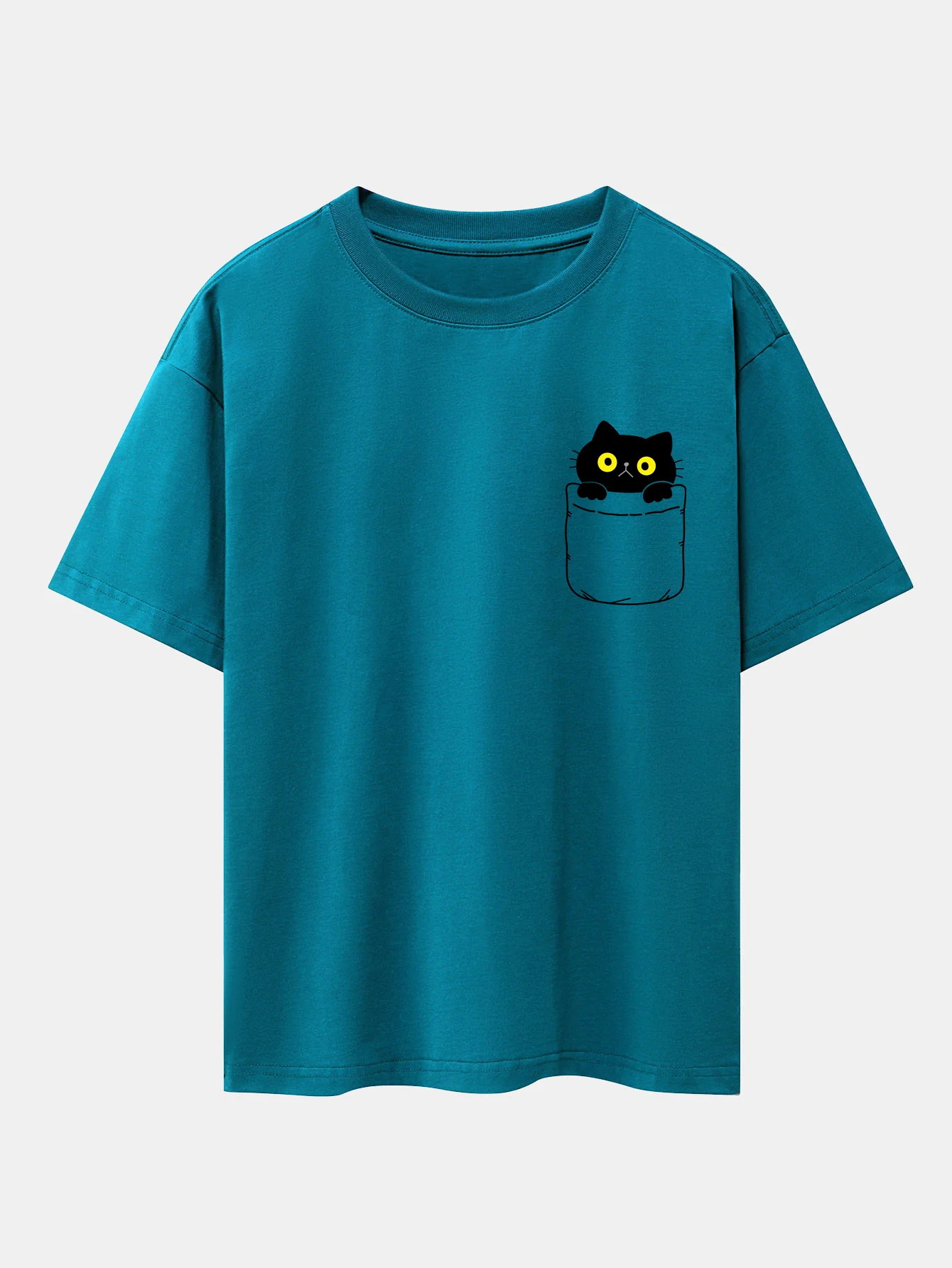 Pocket Cat Print Drop Shoulder Oversize T-Shirt - Image 8