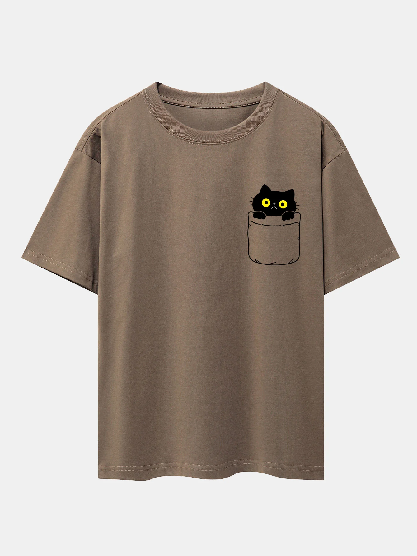 Pocket Cat Print Drop Shoulder Oversize T-Shirt - Image 9