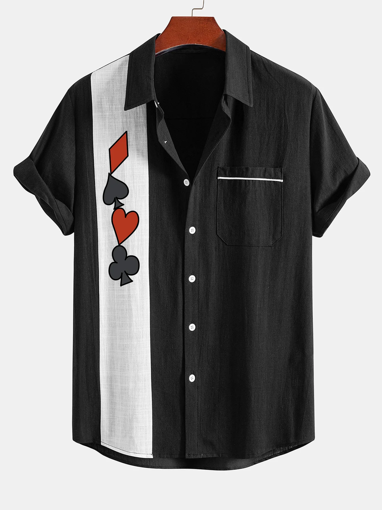 Poker Print Leinenoptik Kontrast Knopf-Down Hemd