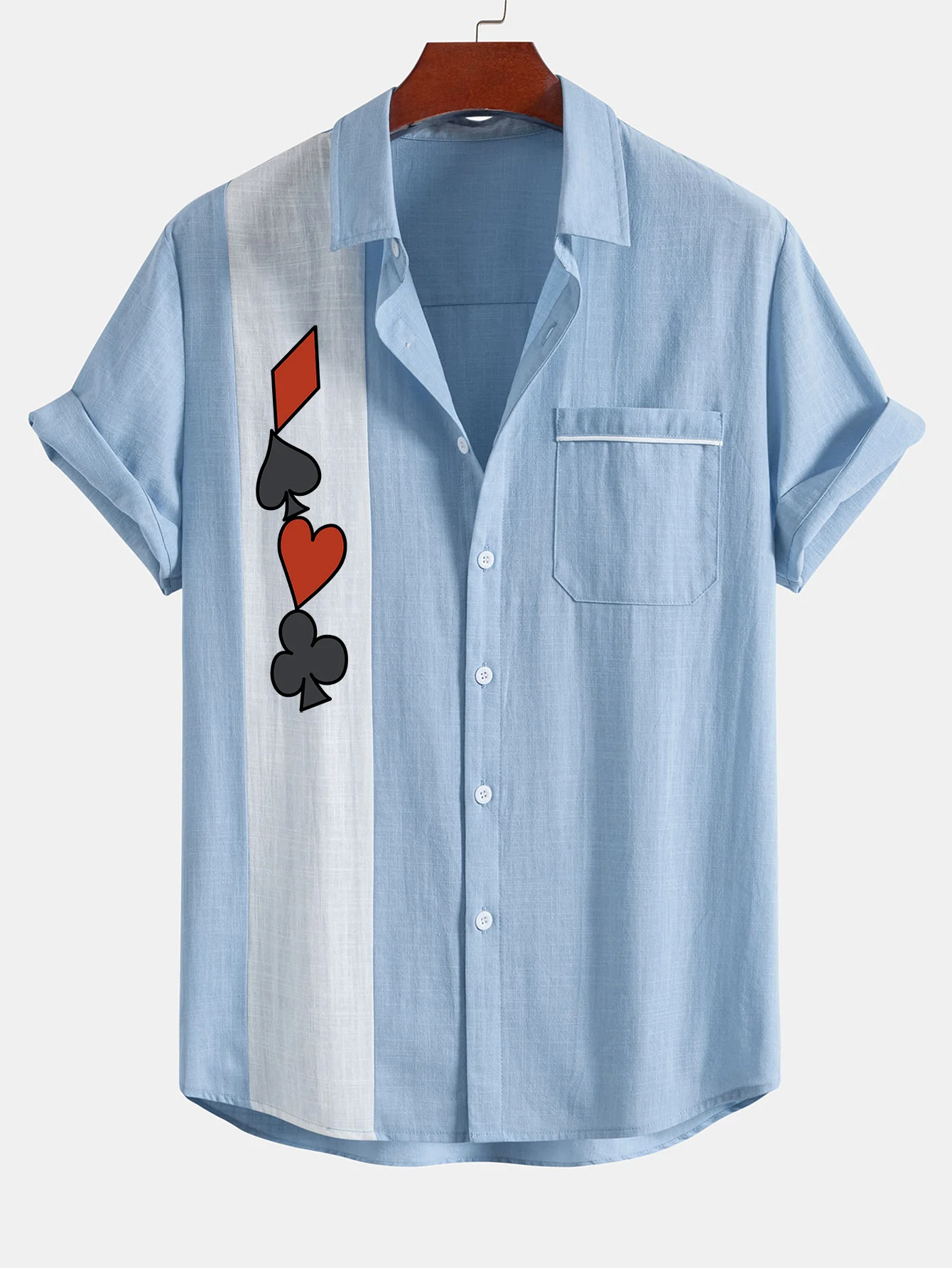 Poker Print Leinenoptik Kontrast Knopf-Down Hemd - Image 5