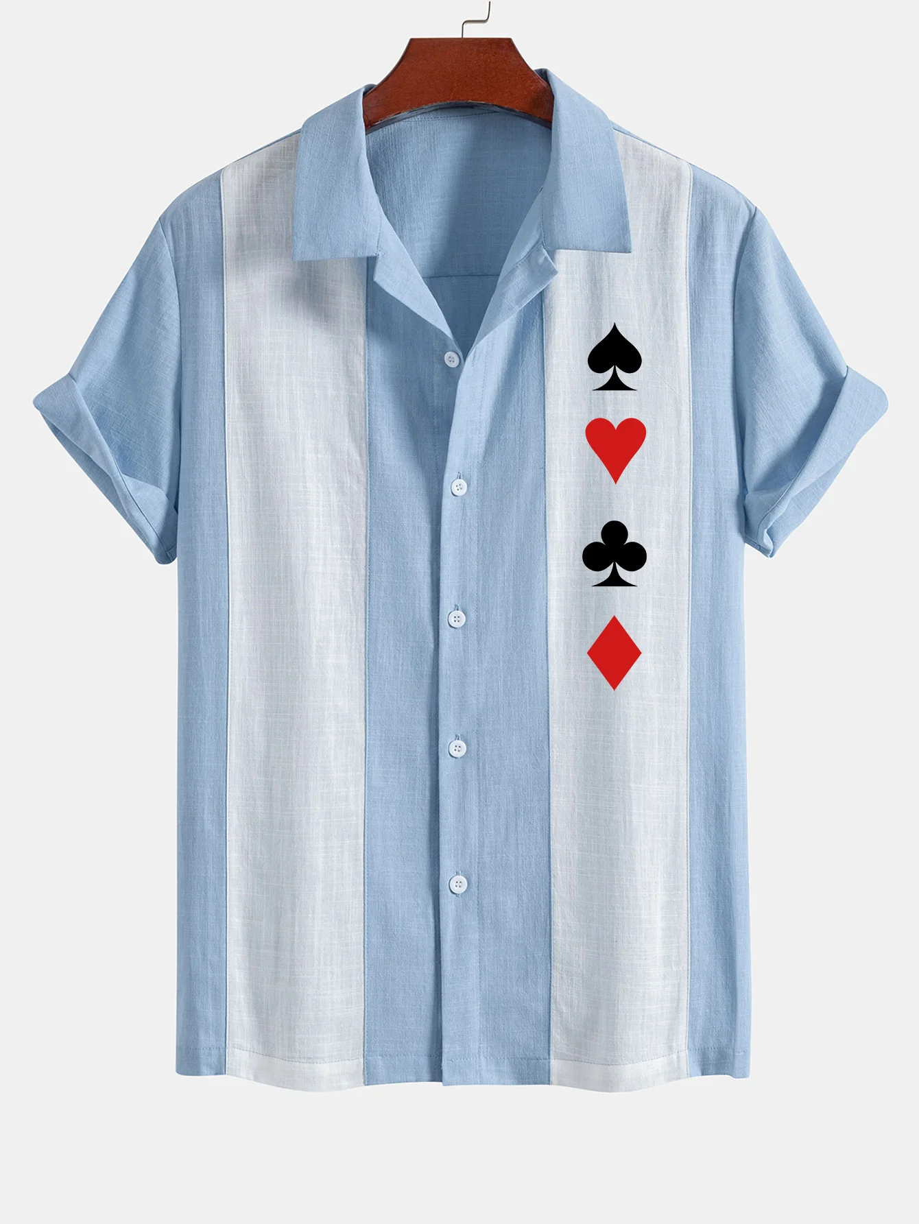 Poker Print Leinenlook Patchwork Bowlinghemd - Image 5