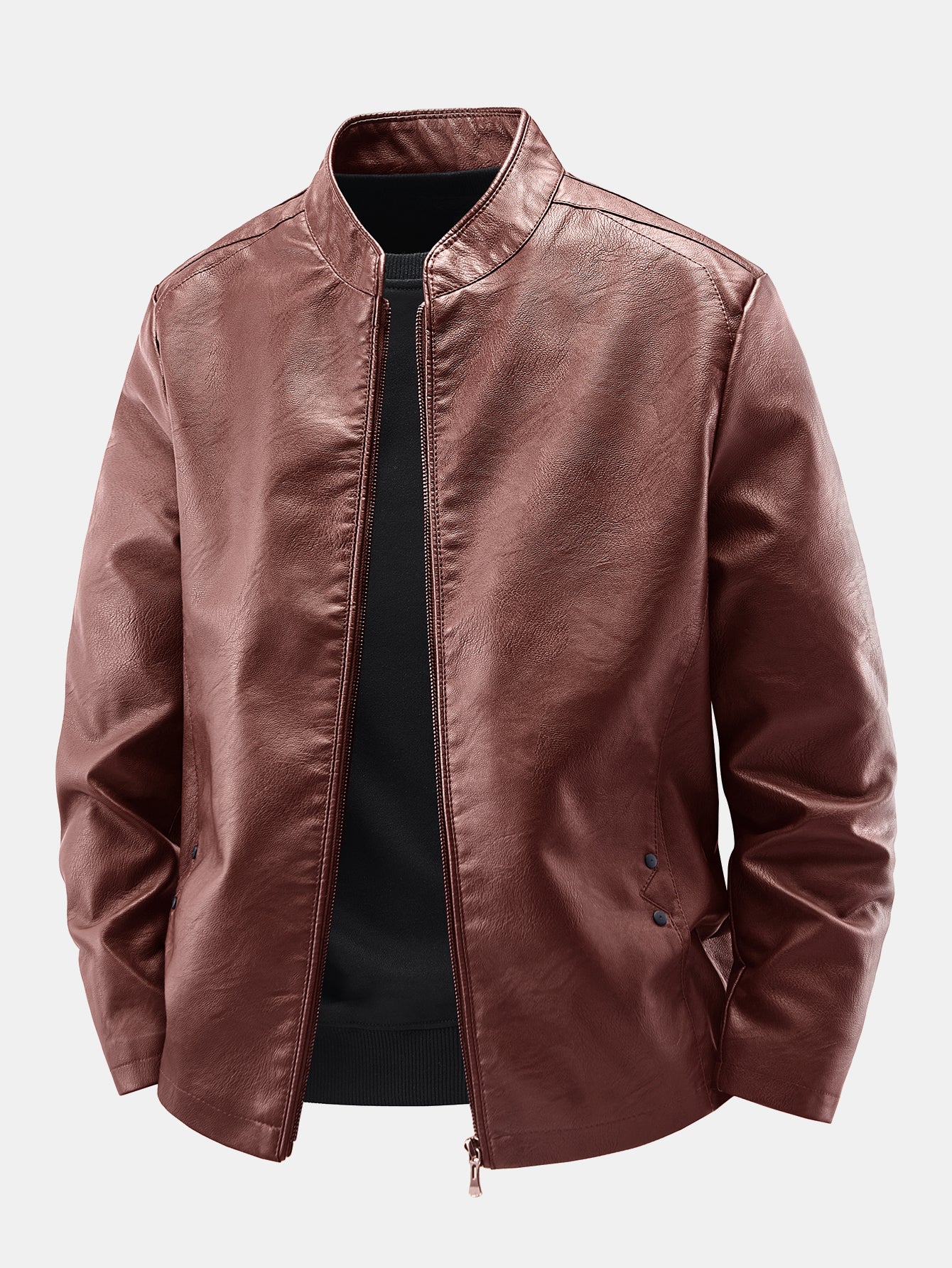 PU Leather Stand Collar Jacket - Image 2