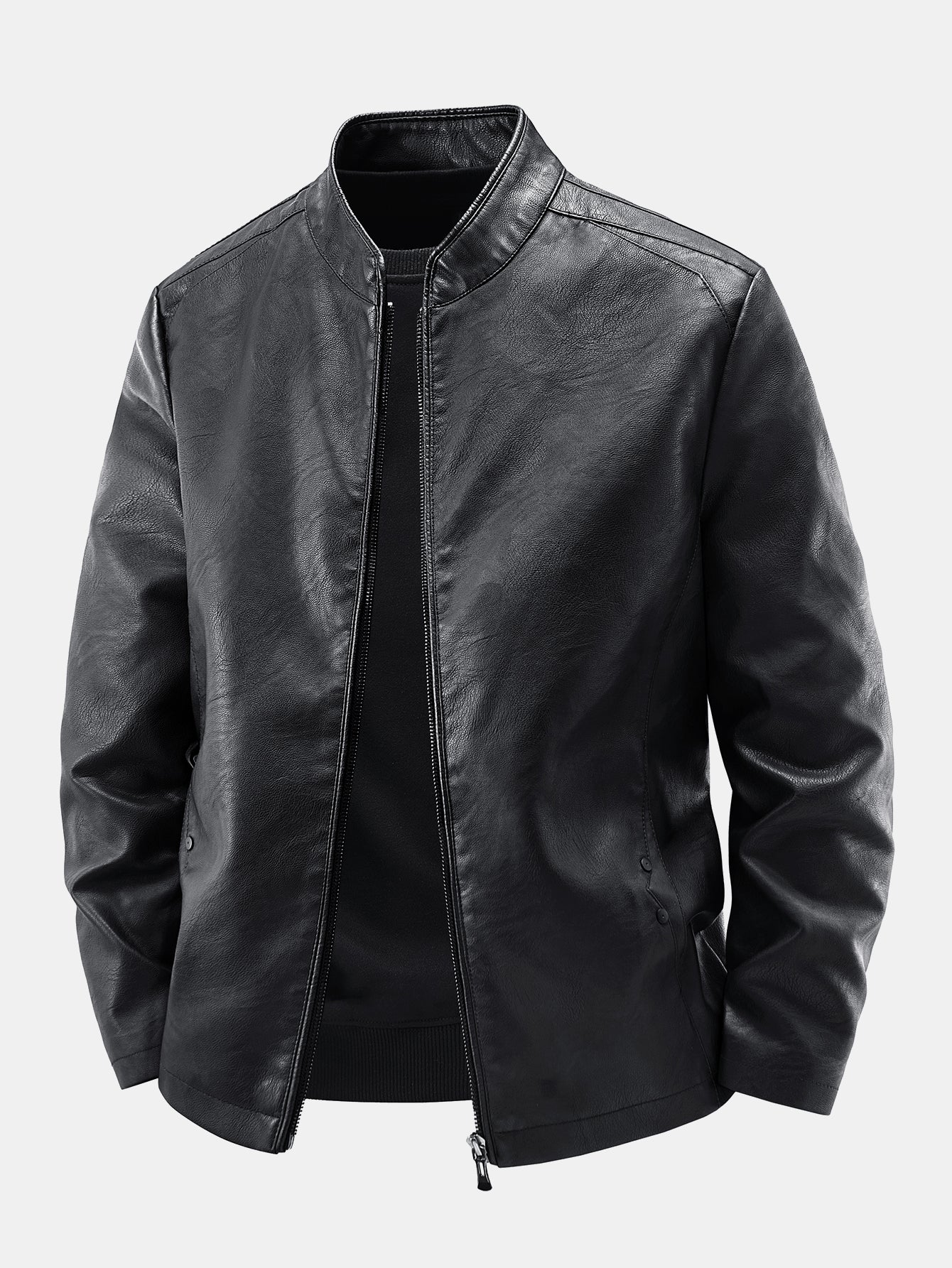 PU Leather Stand Collar Jacket - Image 3
