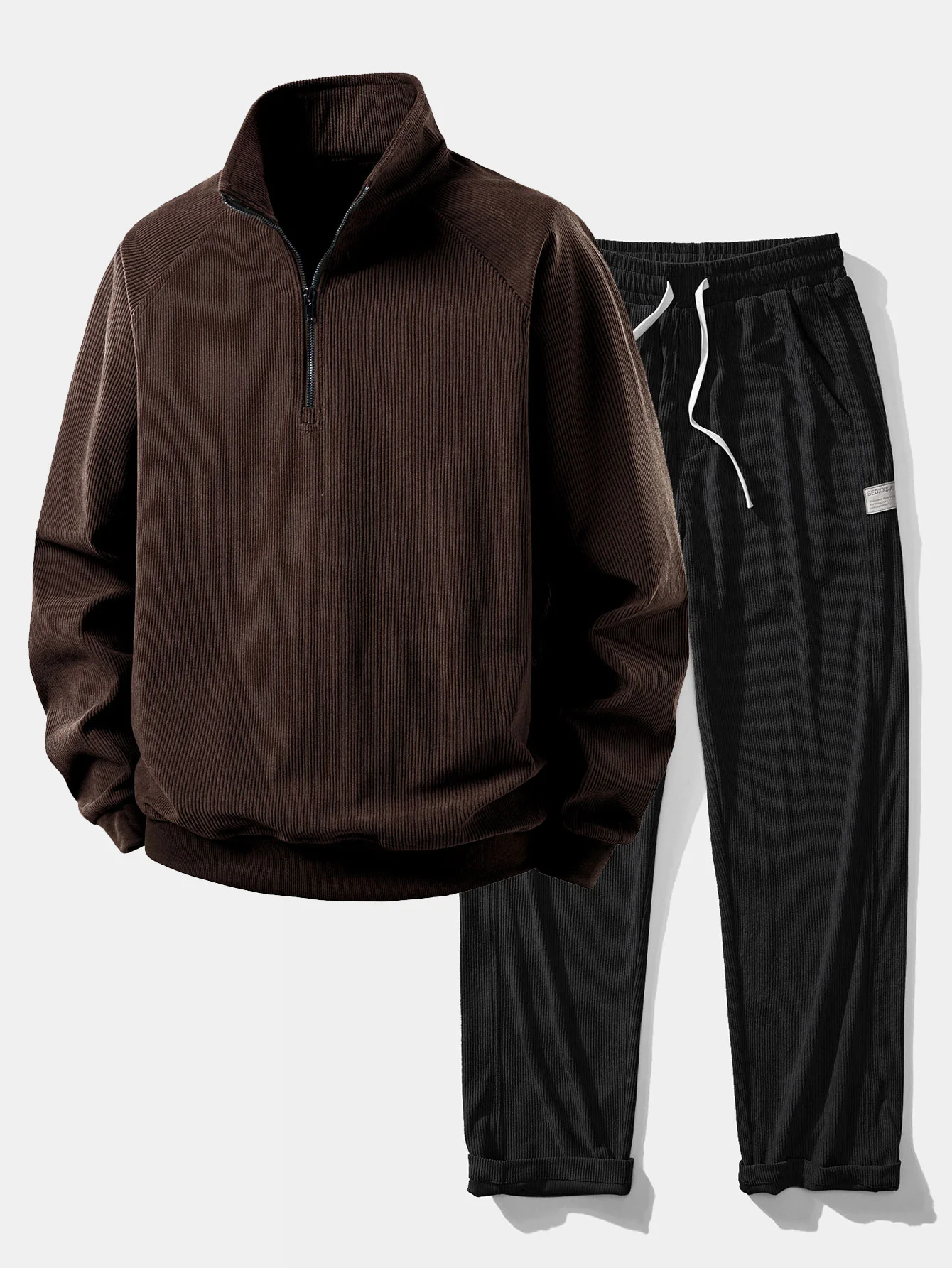 Quarter Zip Corduroy Raglan Sleeve Sweatshirt & Straight Leg Corduroy Pants - Image 2
