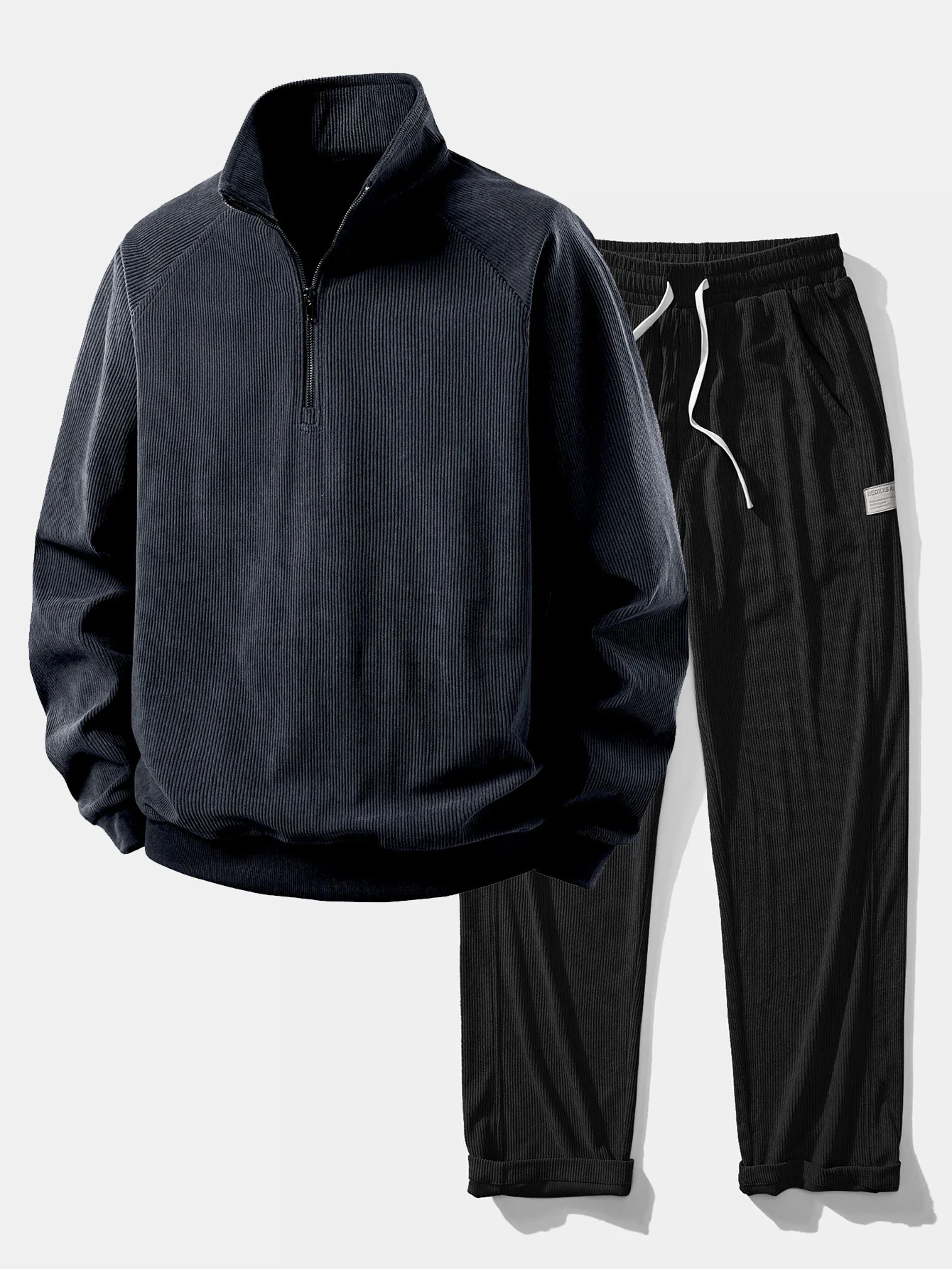 Quarter Zip Corduroy Raglan Sleeve Sweatshirt & Straight Leg Corduroy Pants - Image 3