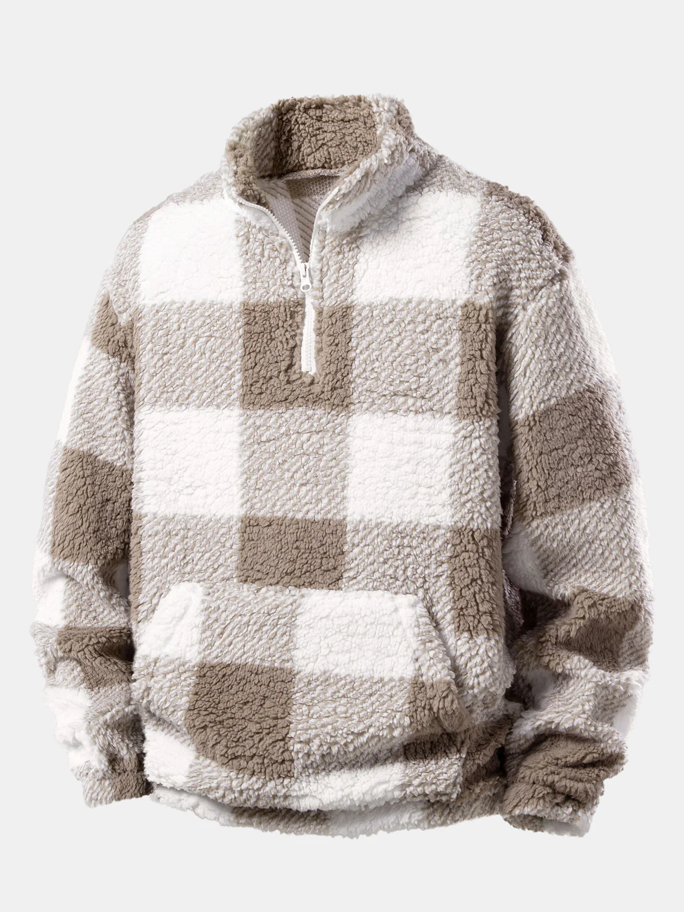 Quarter Zip Plaid Teddy Sweatshirt