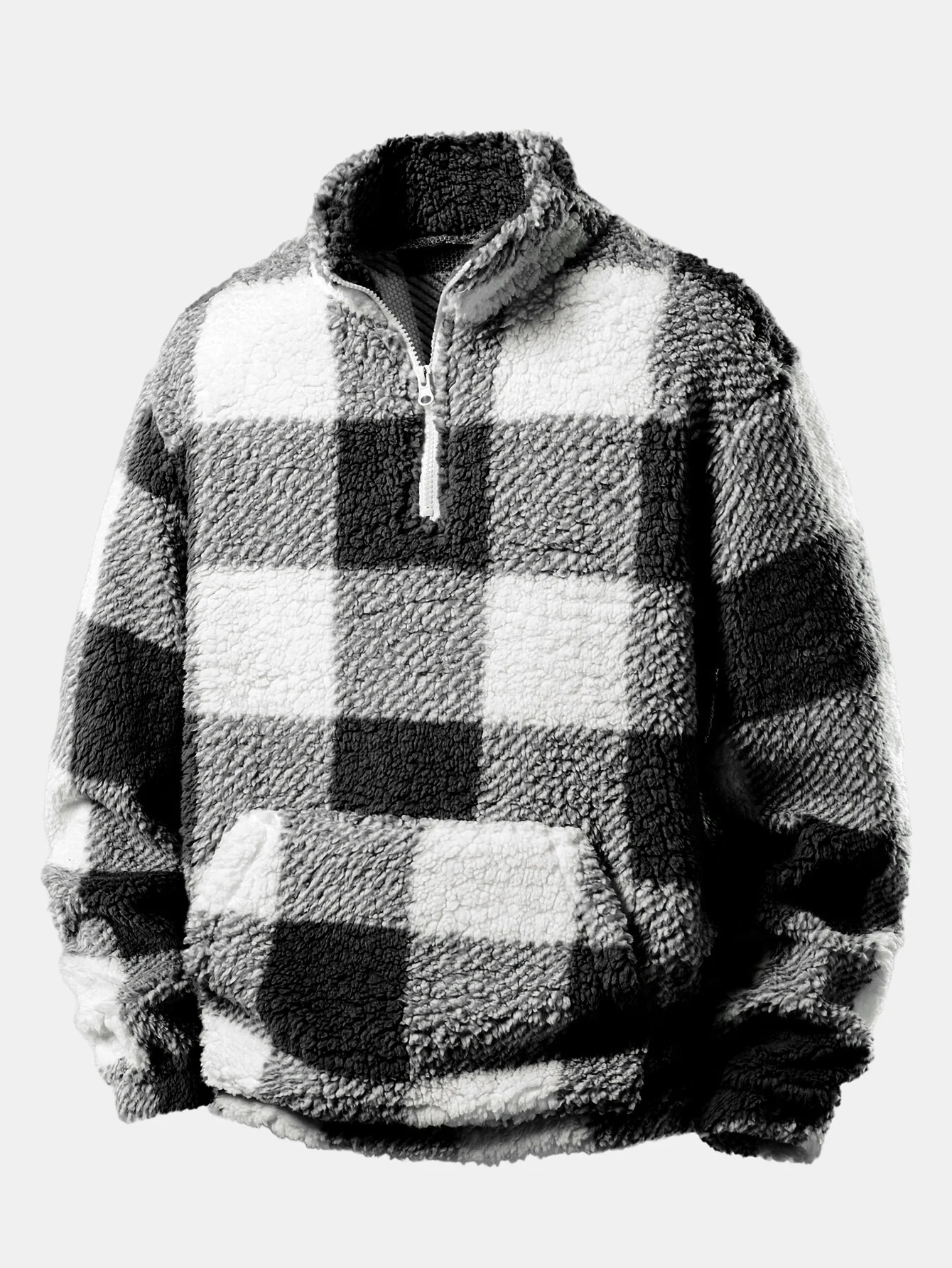 Quarter Zip Plaid Teddy Sweatshirt - Image 3