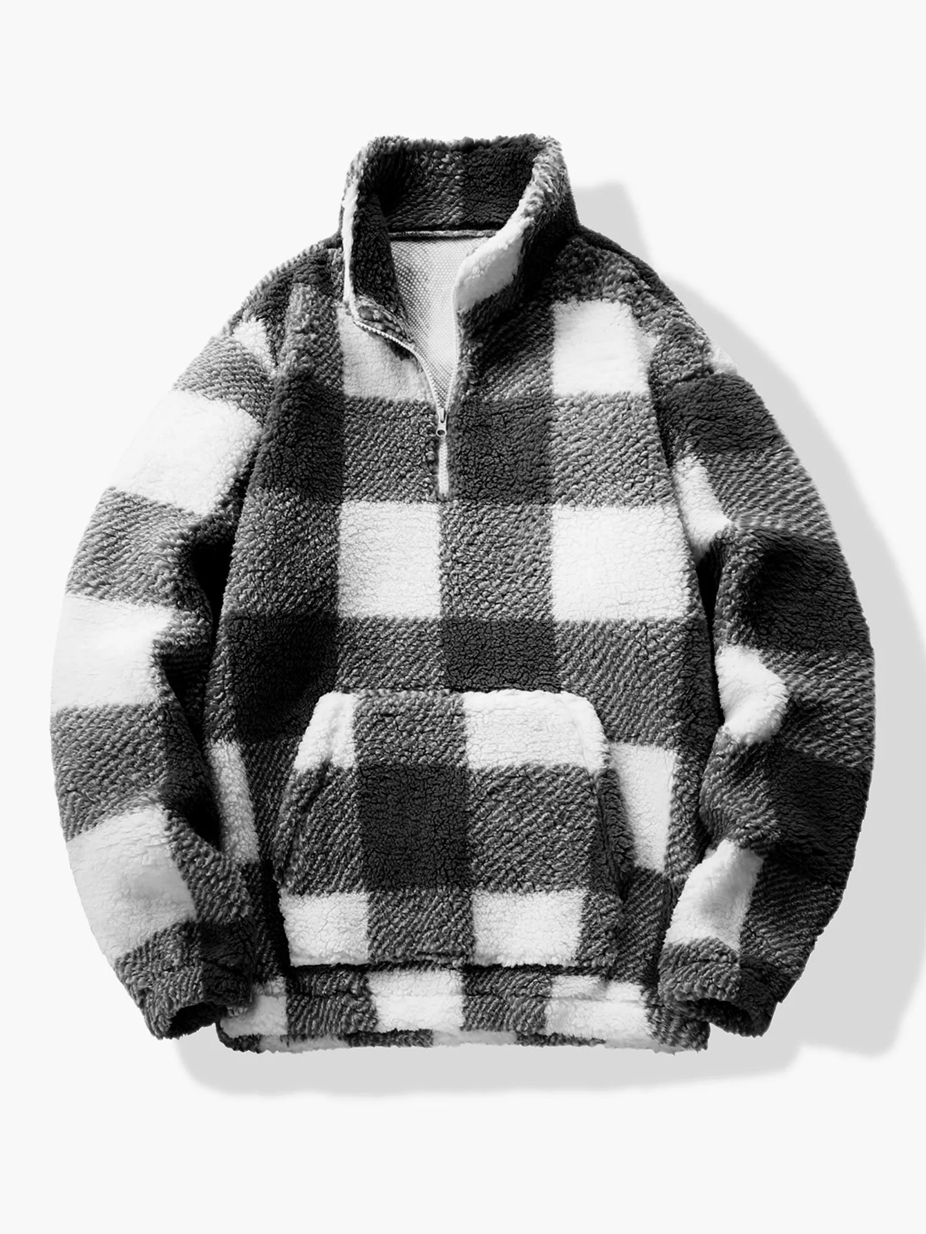 Viertelzipper Karo Teddy Sweatshirt - Image 3