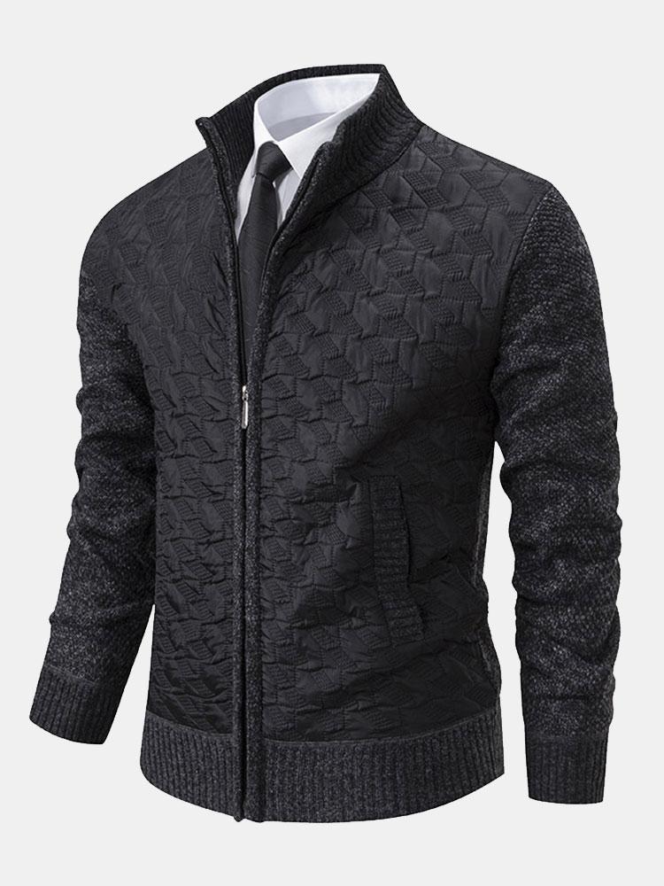 Gepolsterter Jacquard-Reißverschluss-Pullover - Image 3