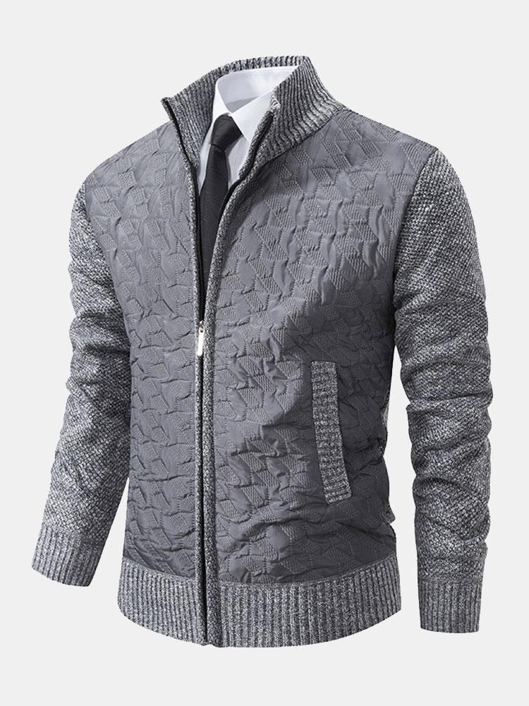 Gepolsterter Jacquard-Reißverschluss-Pullover - Image 4