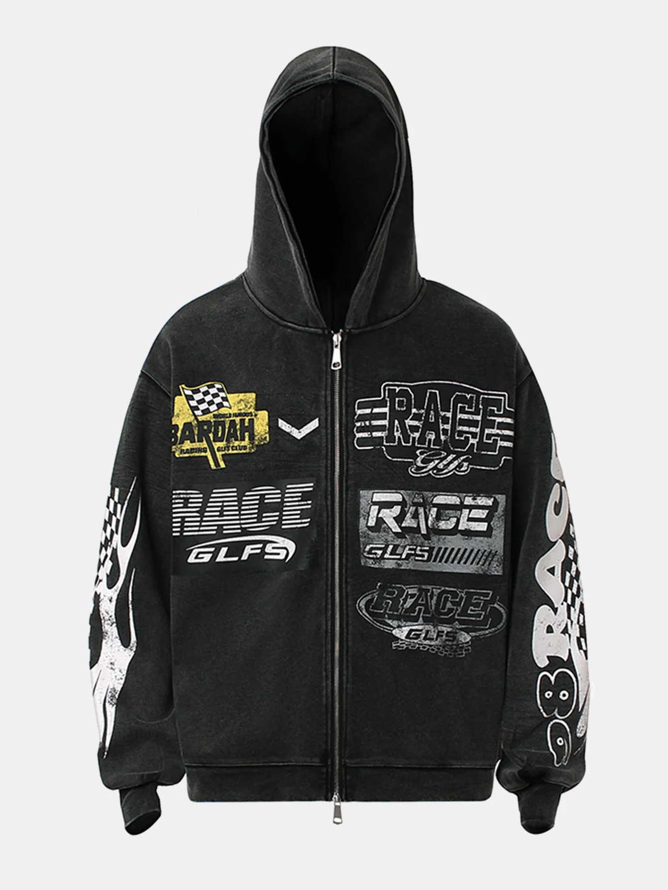 Racing Print Used Reißverschluss Kapuzenpullover - Image 2