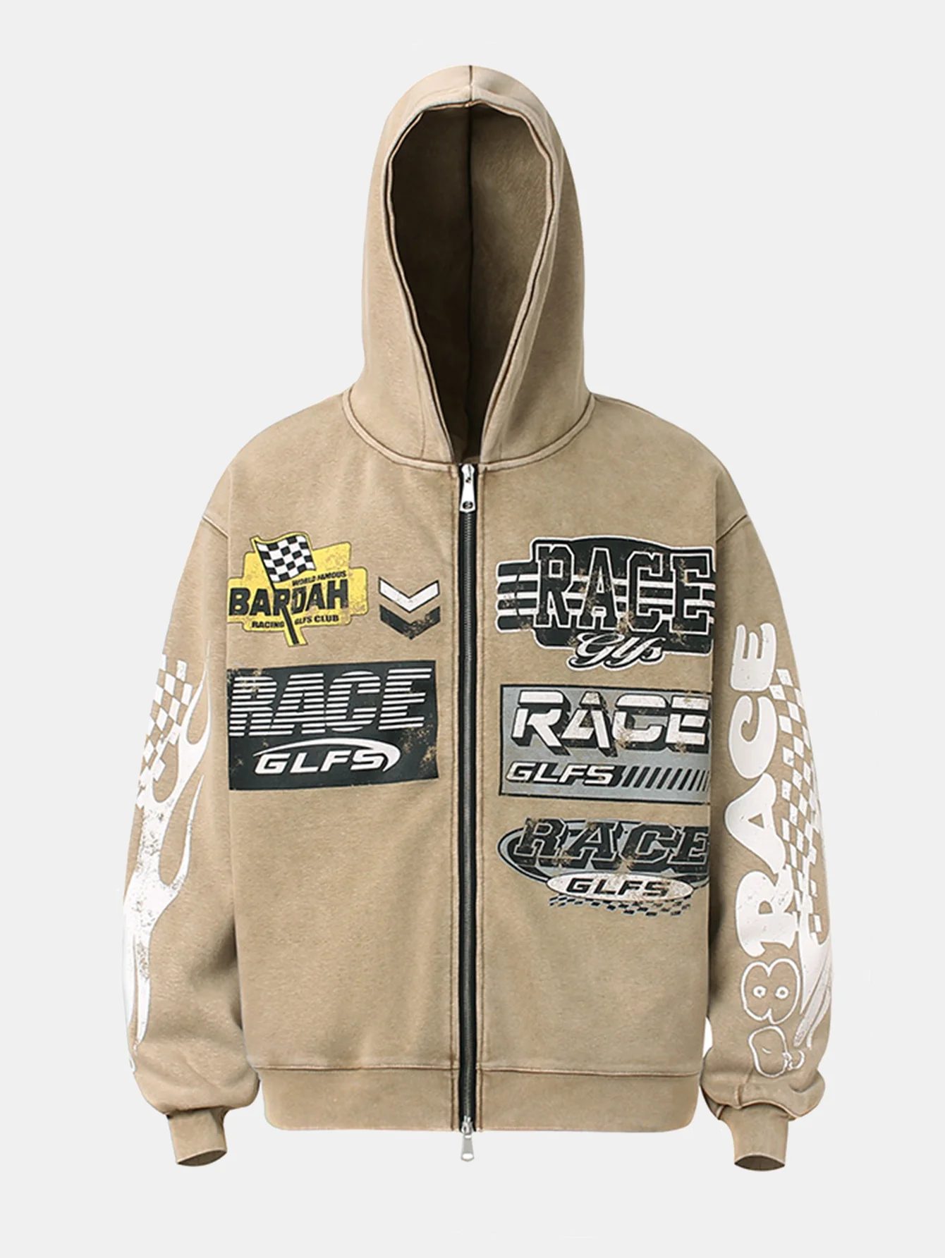 Racing Print Used Reißverschluss Kapuzenpullover - Image 3