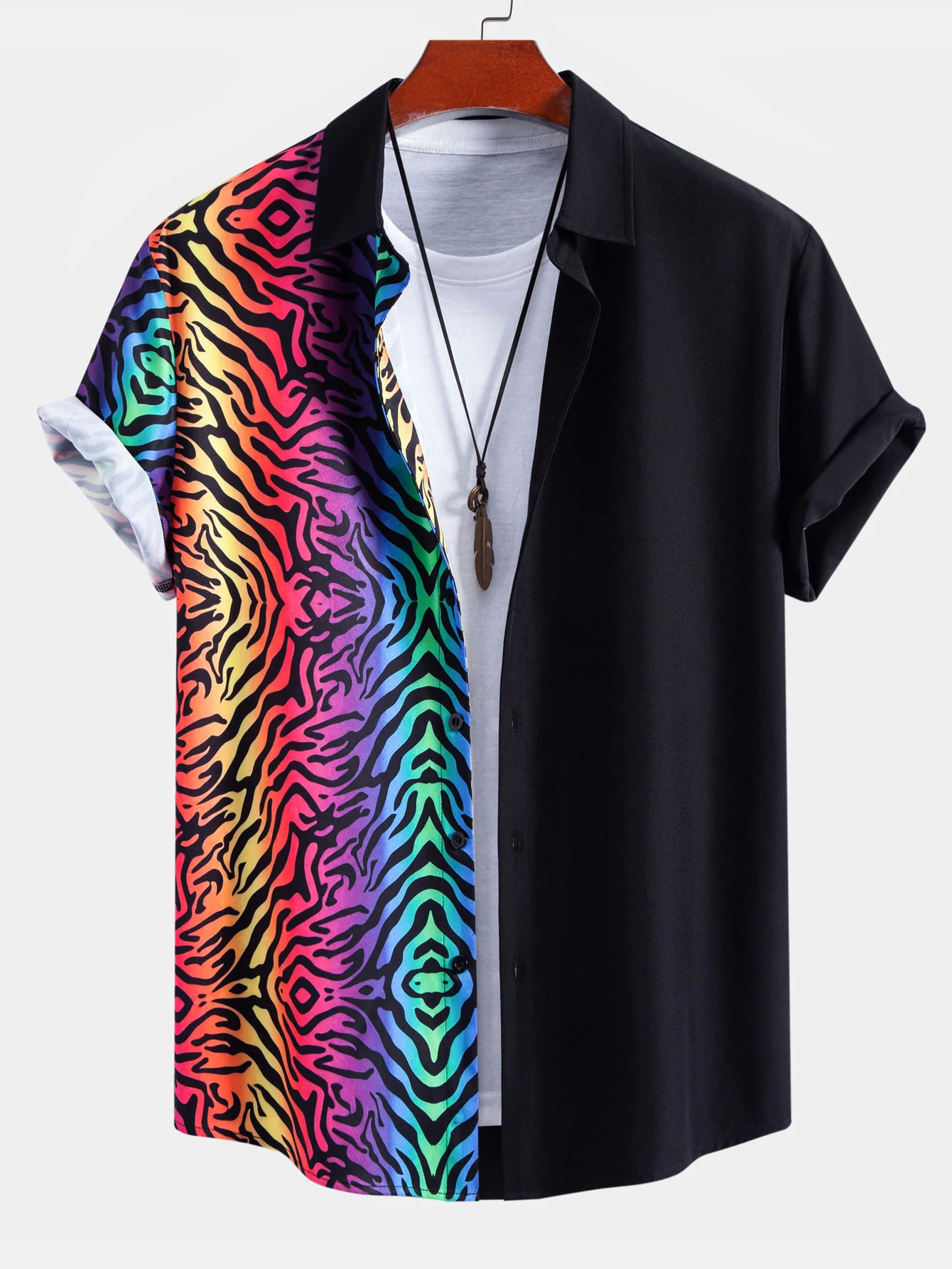 Colorful Tiger Patchwork Button Up Shirt & Swim Shorts - Image 2