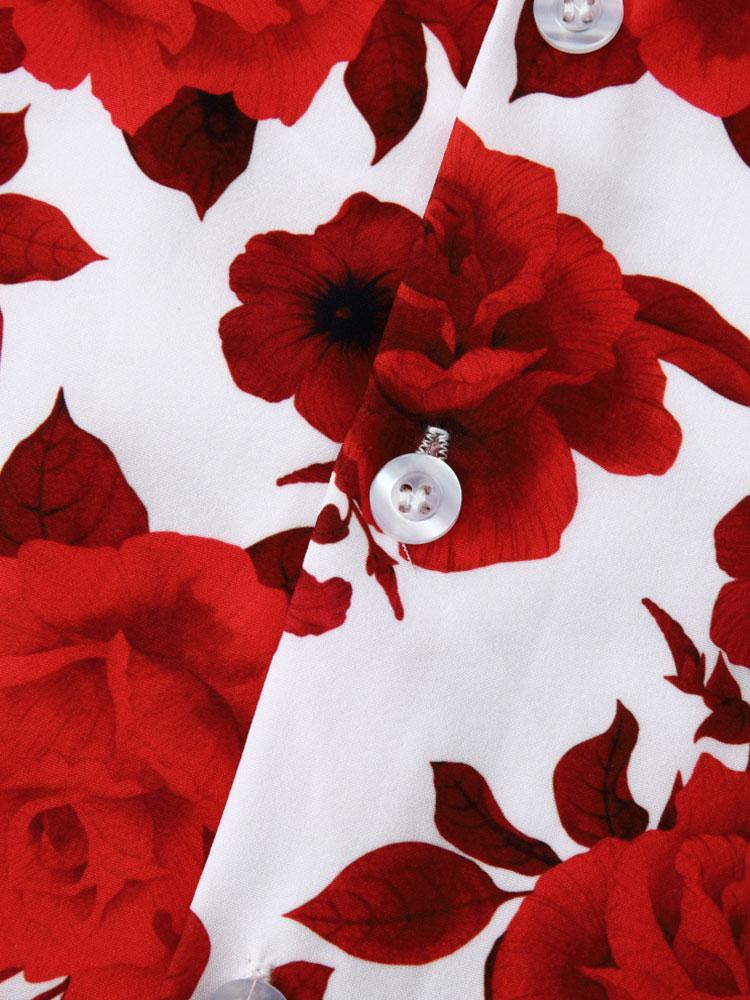 Rotes Blumenmuster Reverskragenhemd - Image 4