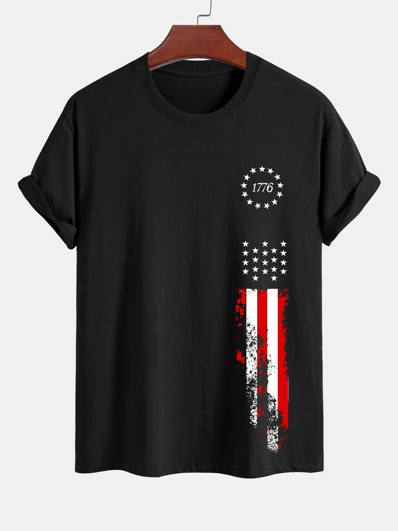 Regular Fit 1776 Amerikanisches Flaggenmuster Baumwoll-T-Shirt - Image 2