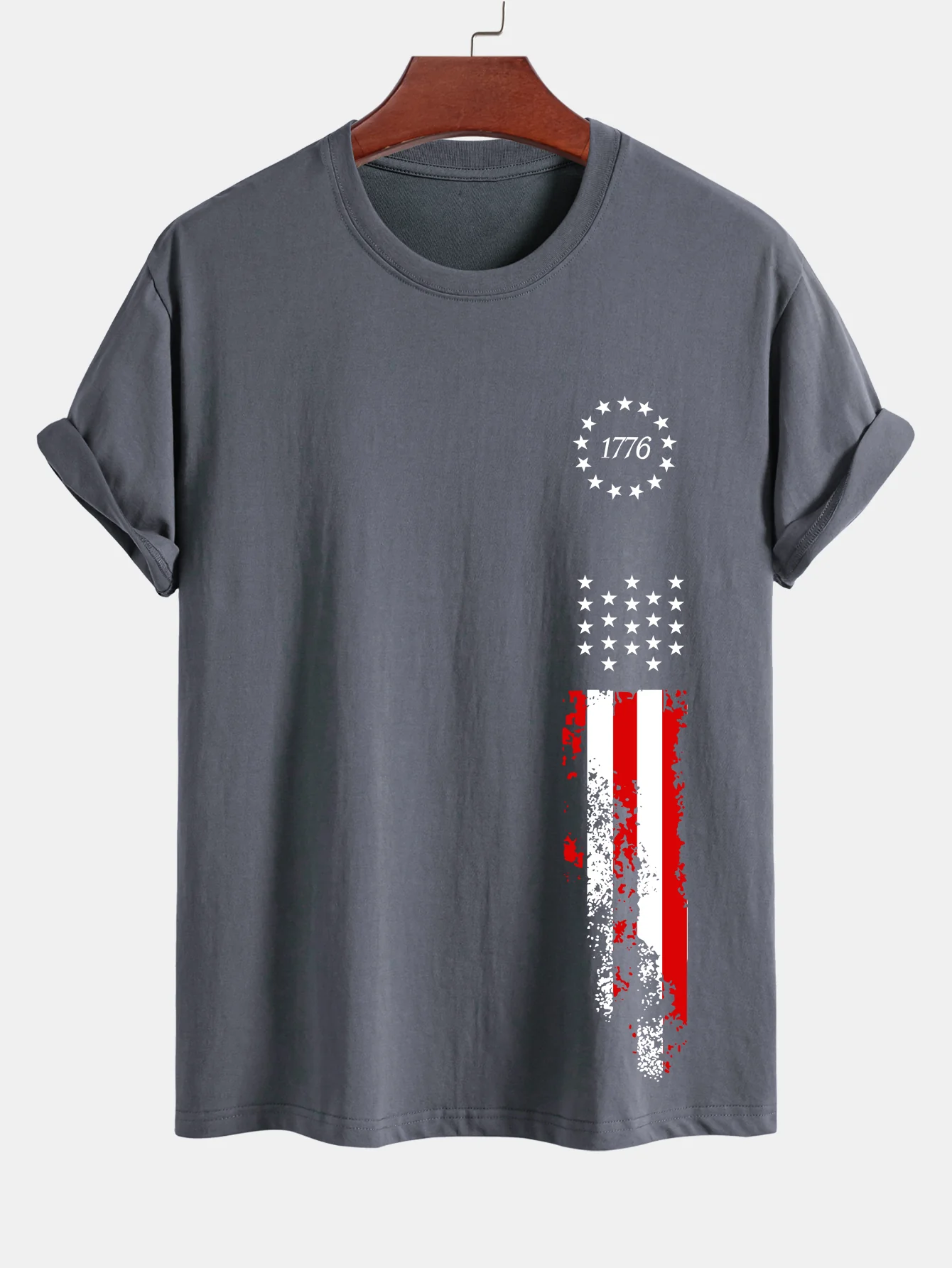 Regular Fit 1776 Amerikanisches Flaggenmuster Baumwoll-T-Shirt - Image 3