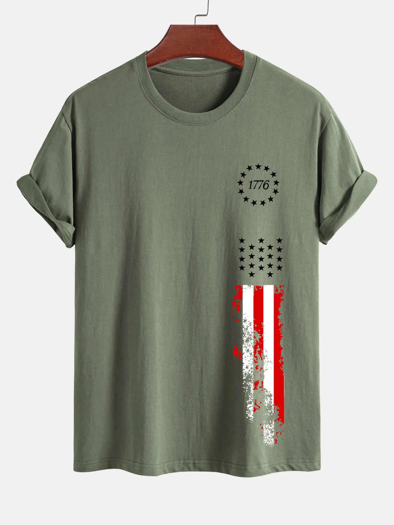 Regular Fit 1776 Amerikanisches Flaggenmuster Baumwoll-T-Shirt - Image 4