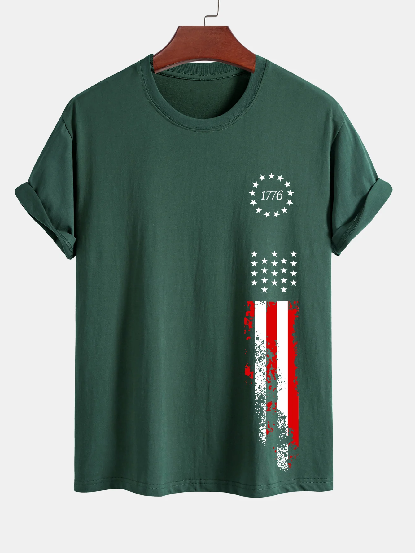 Regular Fit 1776 Amerikanisches Flaggenmuster Baumwoll-T-Shirt - Image 6