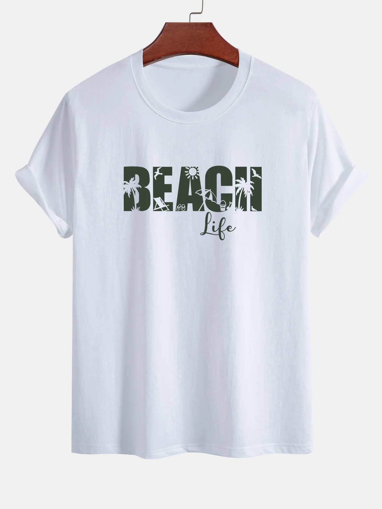 Regular Fit Beach Life Print Baumwoll-T-Shirt & Kordelzug Shorts - Image 4