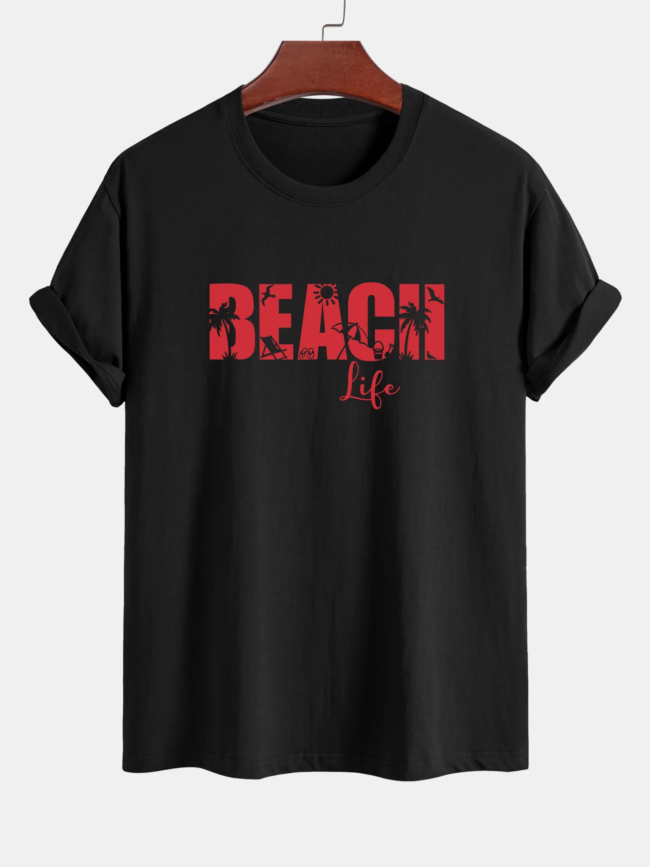 Regular Fit Beach Life Print Baumwoll-T-Shirt & Kordelzug Shorts - Image 5