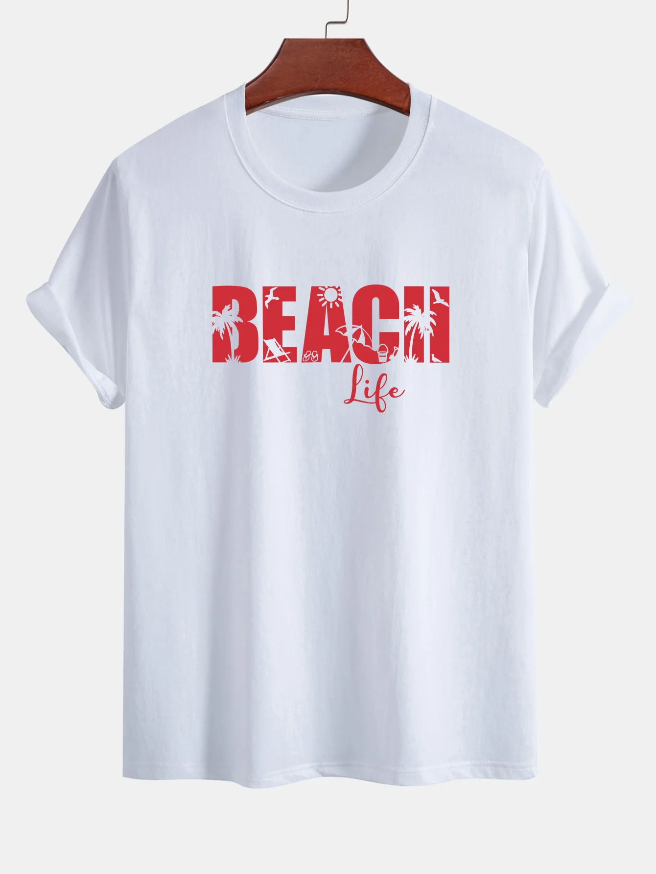 Regular Fit Beach Life Print Baumwoll-T-Shirt & Kordelzug Shorts - Image 6