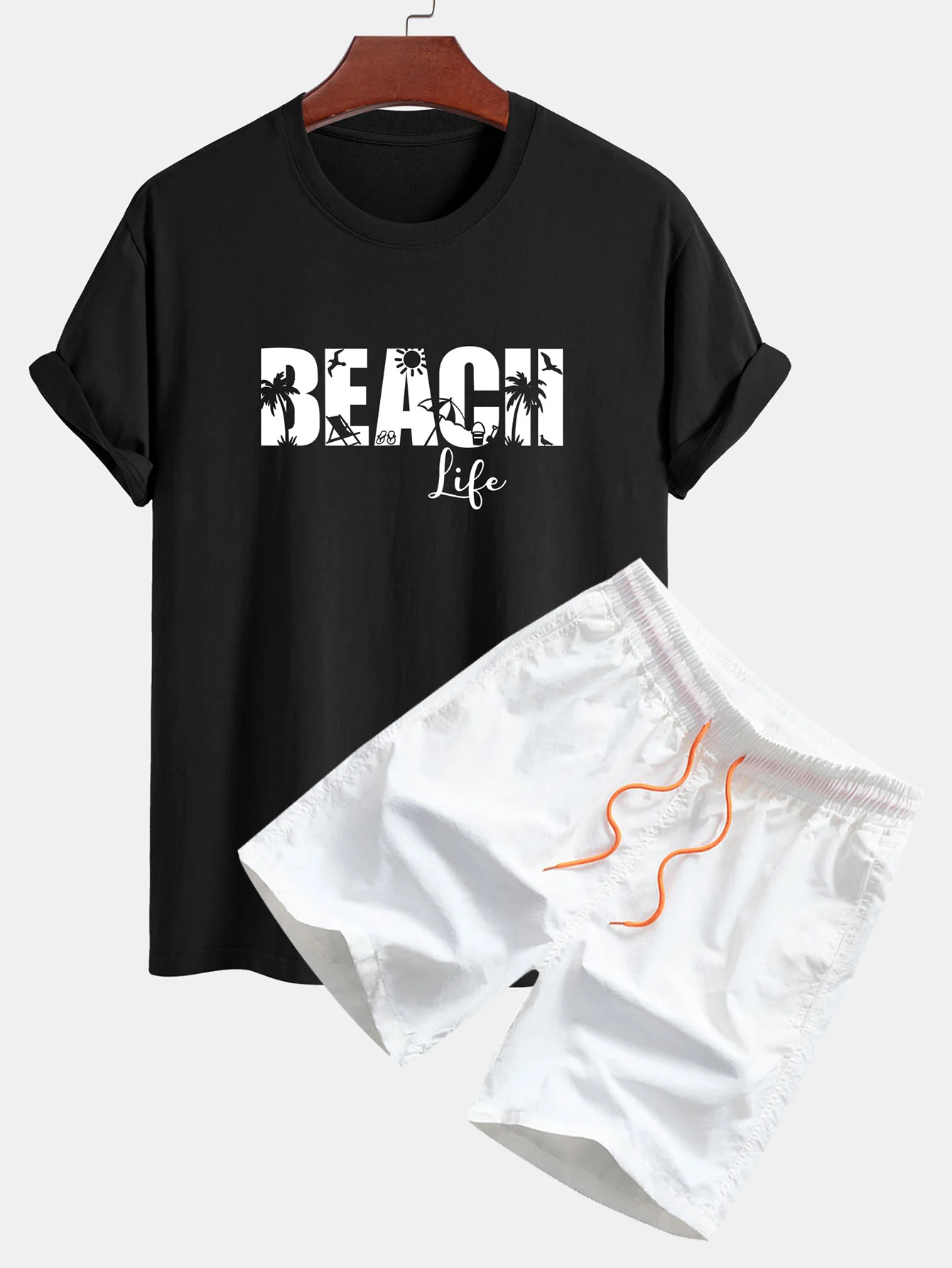 Regular Fit Beach Life Print Baumwoll-T-Shirt & Kordelzug Shorts - Image 4