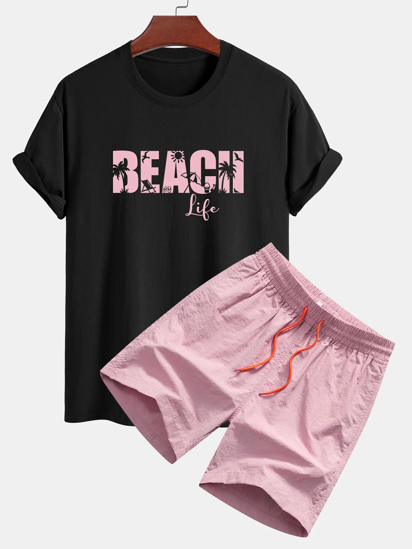Regular Fit Beach Life Print Baumwoll-T-Shirt & Kordelzug Shorts - Image 5