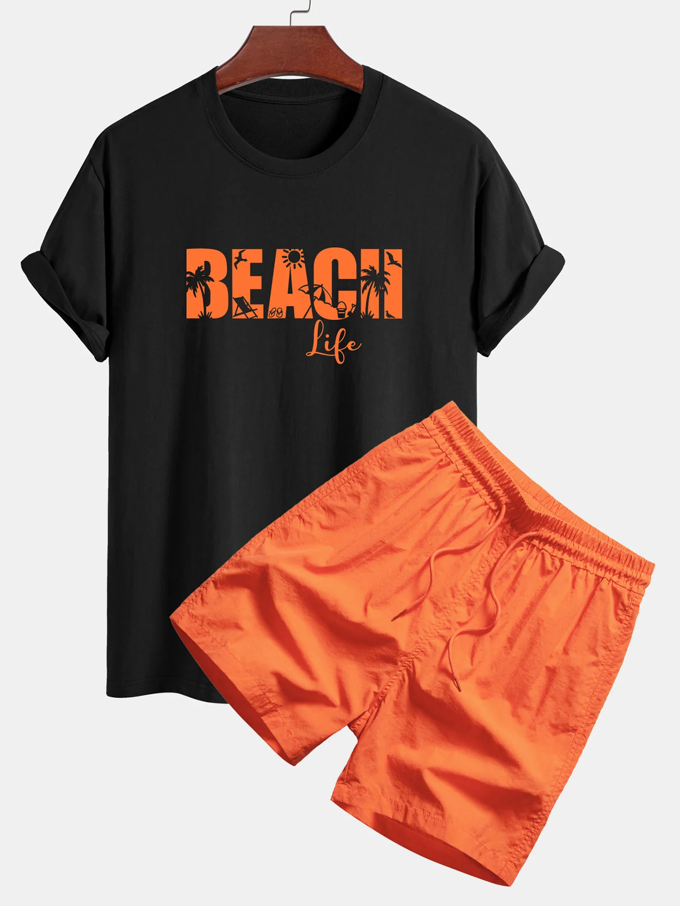 Regular Fit Beach Life Print Baumwoll-T-Shirt & Kordelzug Shorts - Image 8
