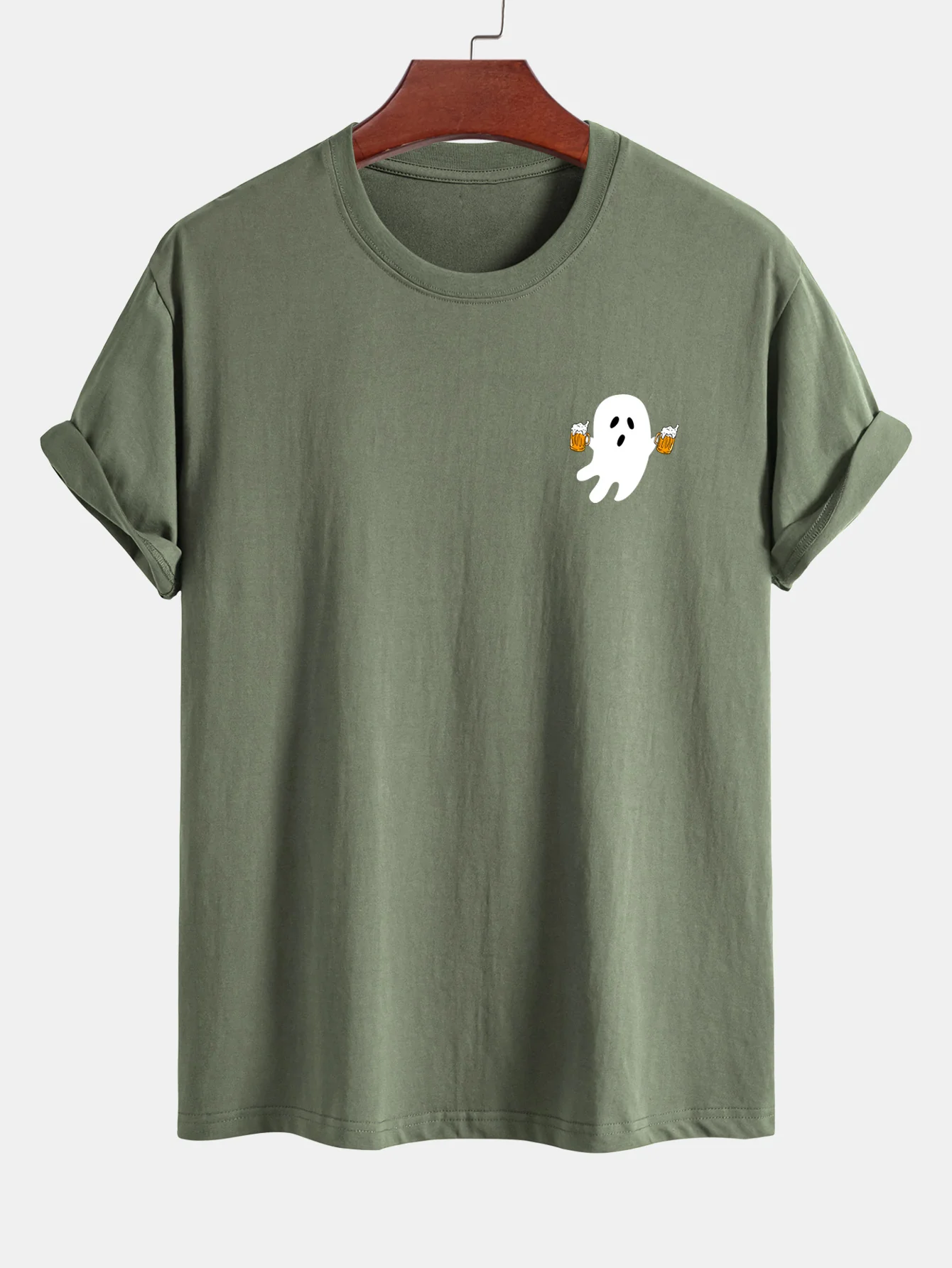 Regular Fit Bier Ghost Print Baumwoll-T-Shirt - Image 10