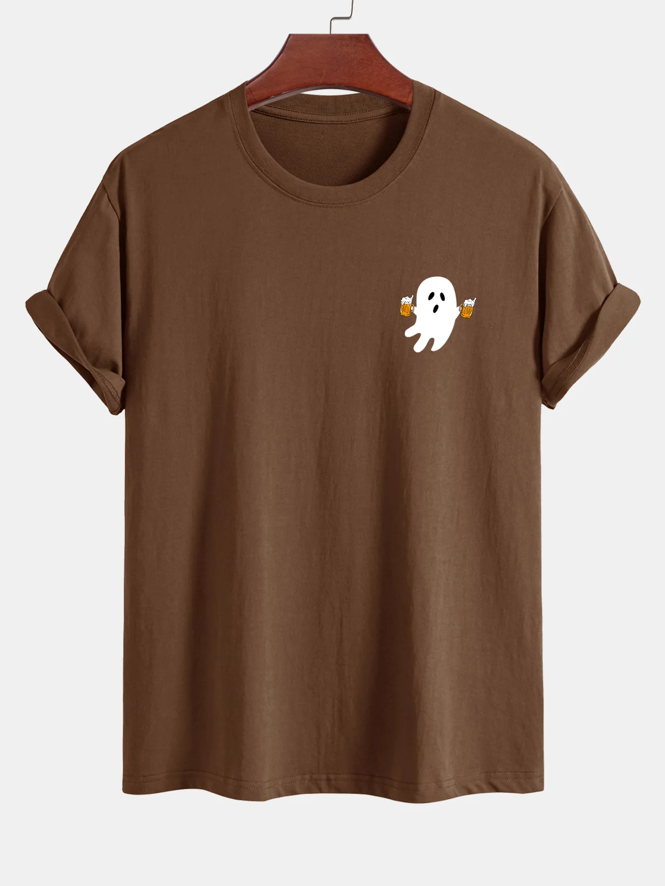 Regular Fit Bier Ghost Print Baumwoll-T-Shirt - Image 2