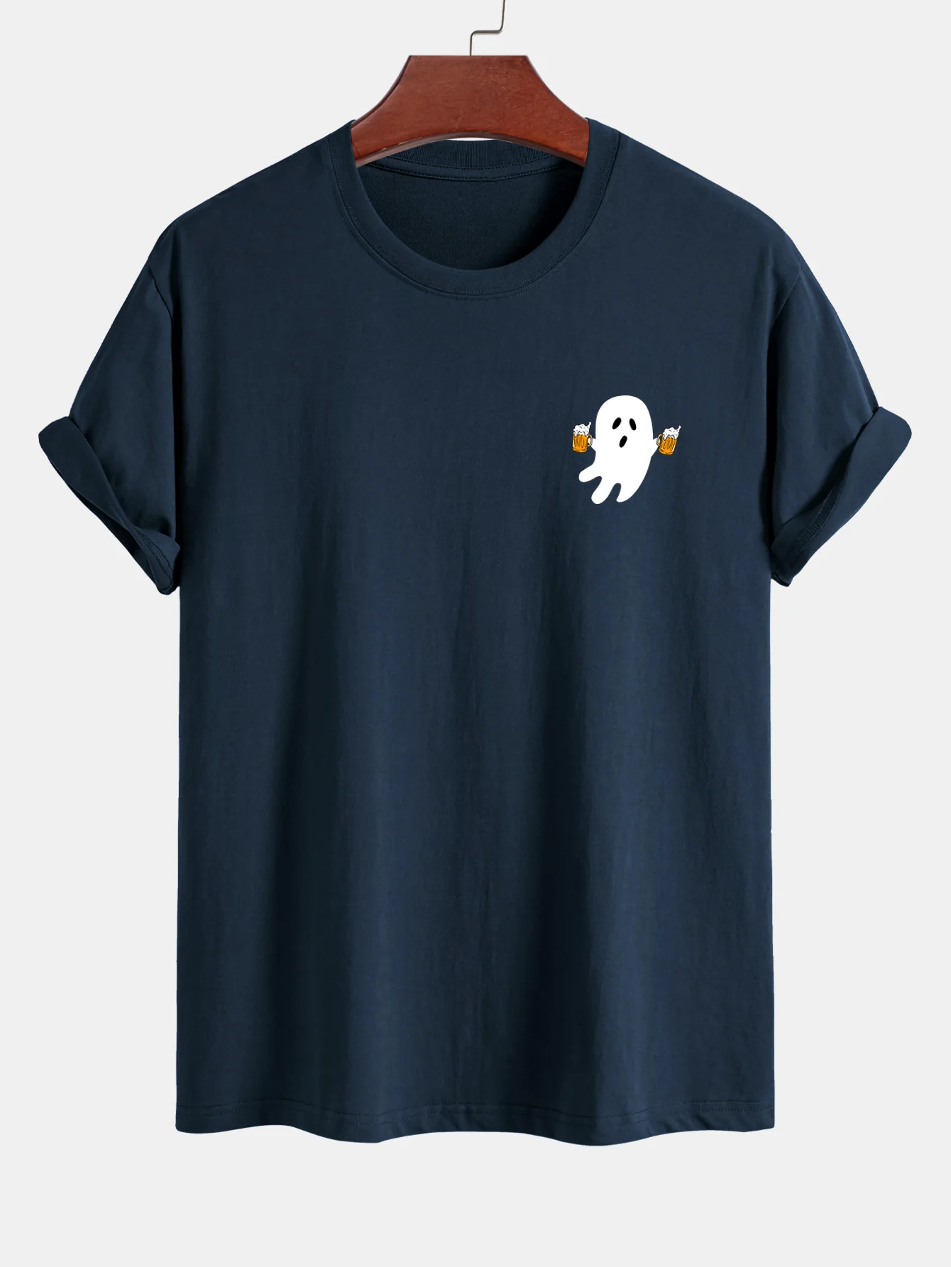 Regular Fit Bier Ghost Print Baumwoll-T-Shirt - Image 3