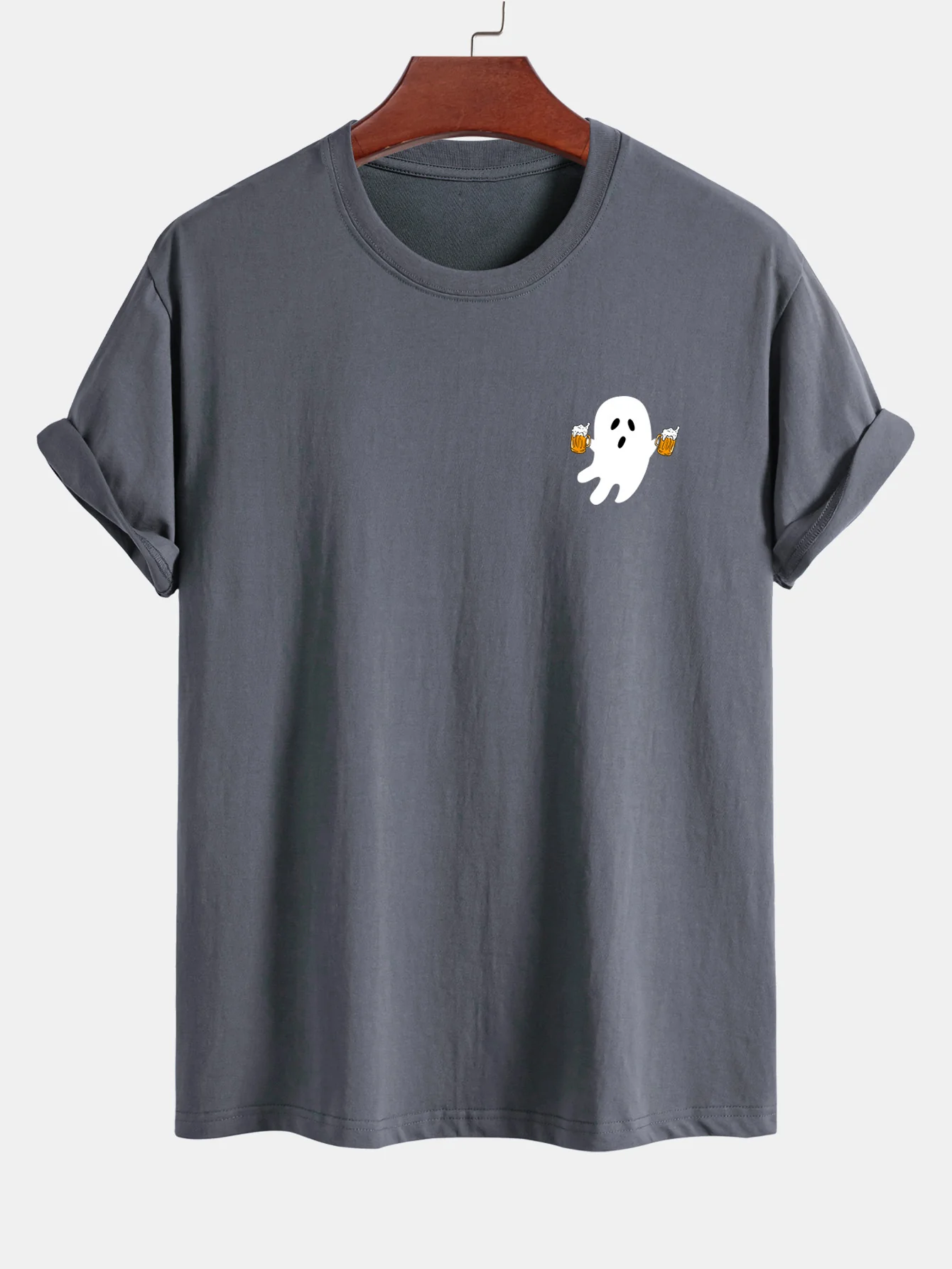 Regular Fit Bier Ghost Print Baumwoll-T-Shirt - Image 5