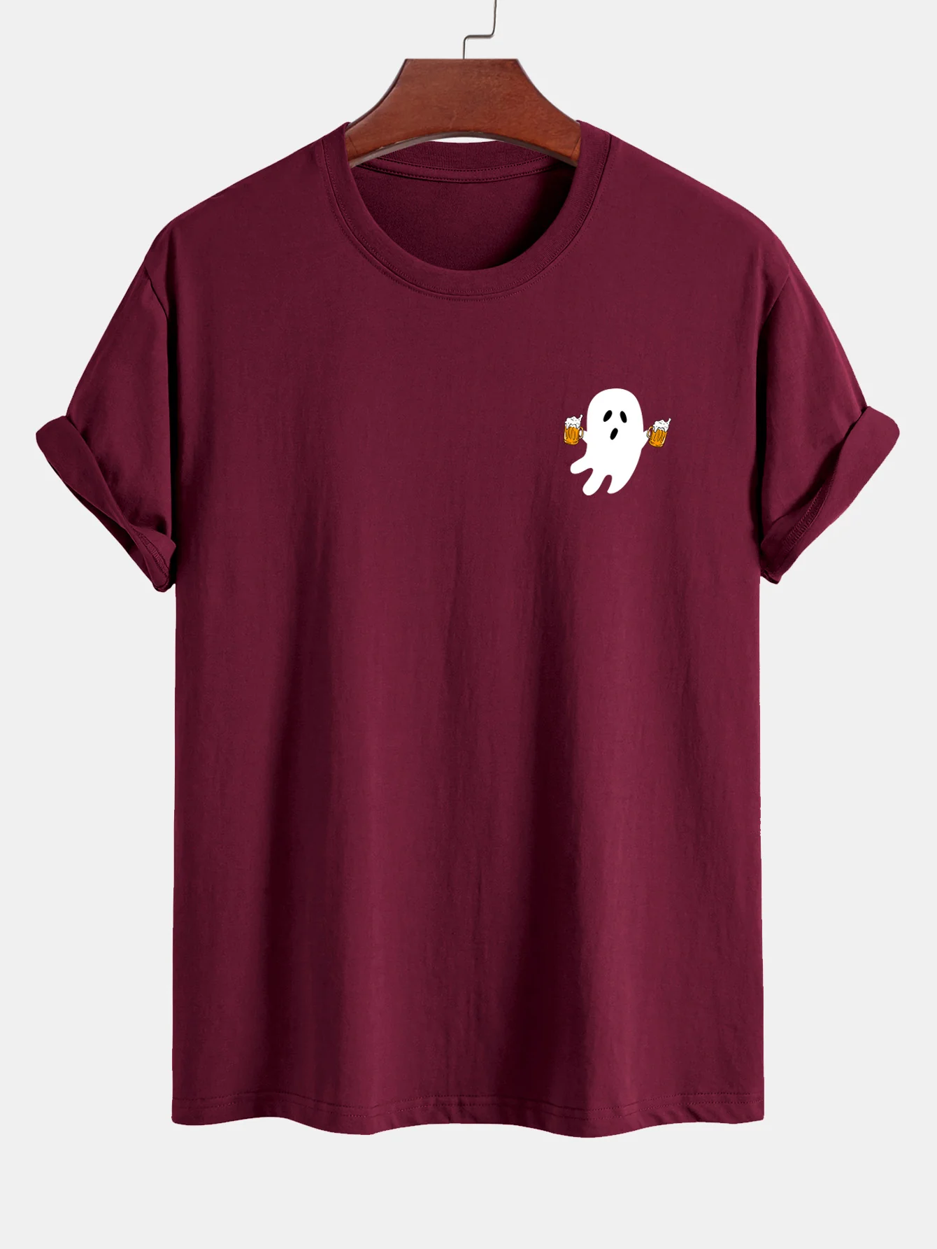 Regular Fit Bier Ghost Print Baumwoll-T-Shirt - Image 7