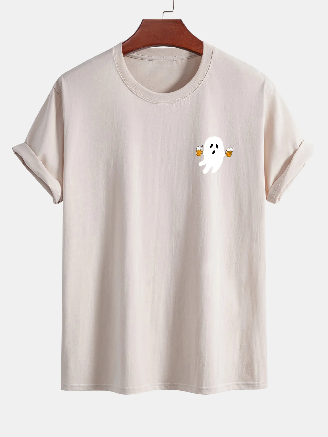 Regular Fit Bier Ghost Print Baumwoll-T-Shirt - Image 8